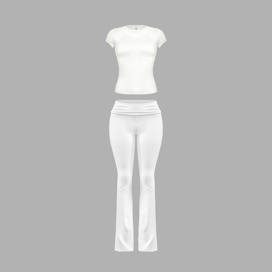Cara Short Sleeve Pants Set (Off-White)