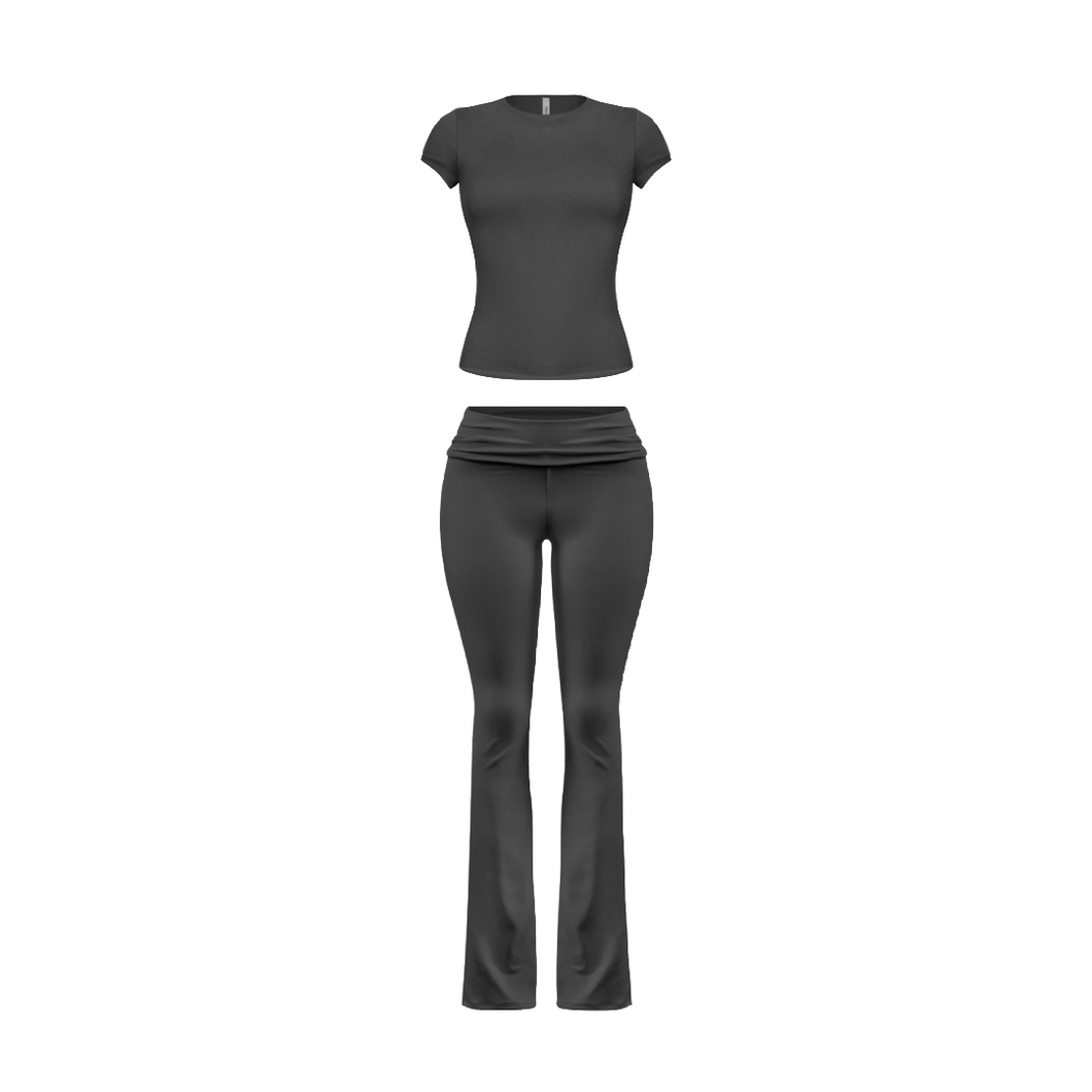 Cara Short Sleeve Pants Set (Black)