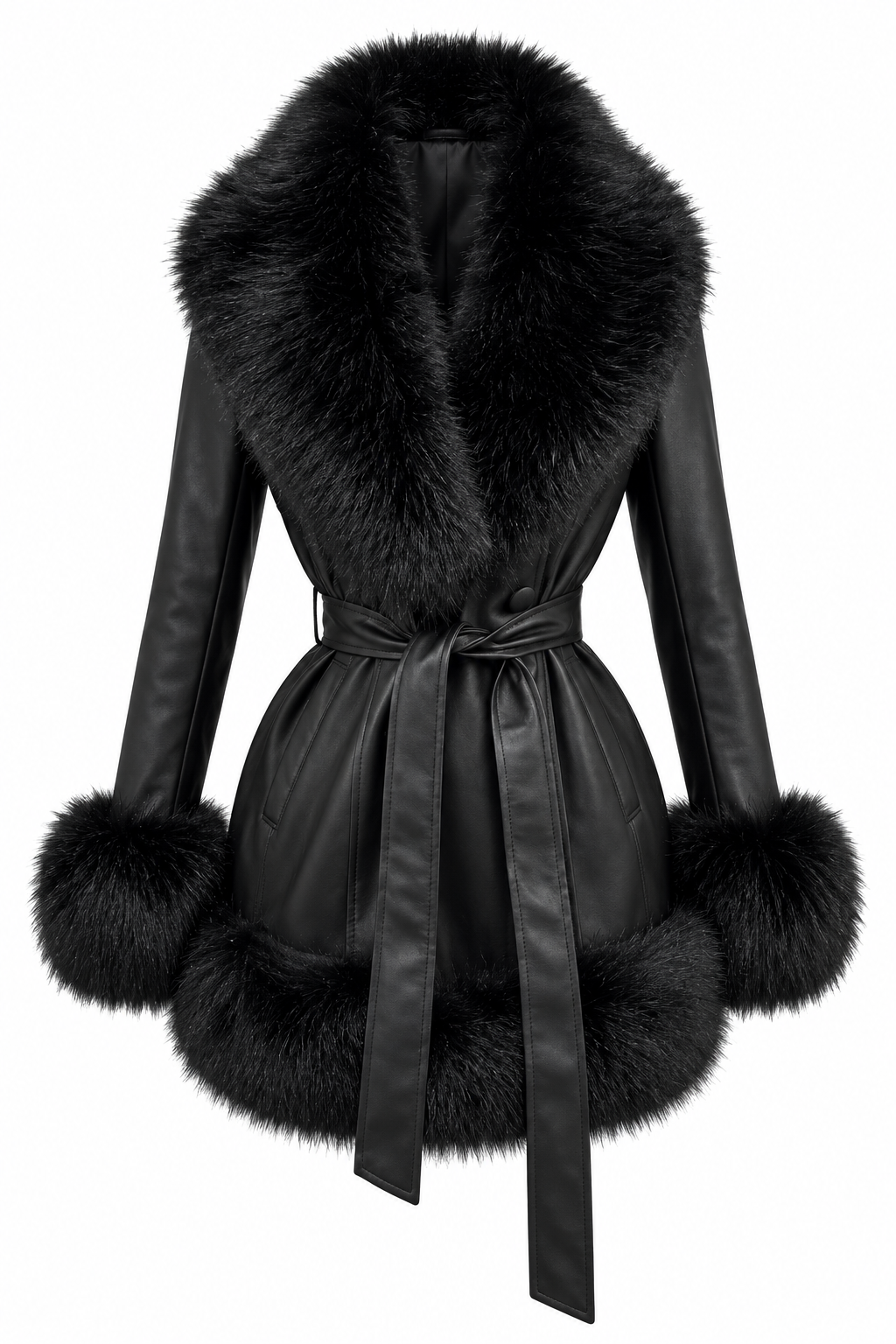 Roxy Fur Short Leather Jacket (Black)