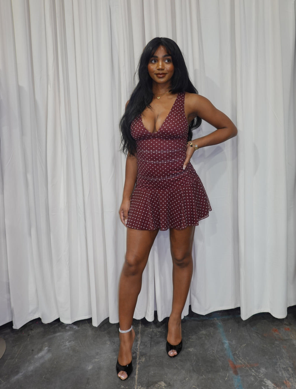 Wendy Mesh Mini Dress (Wine Red)