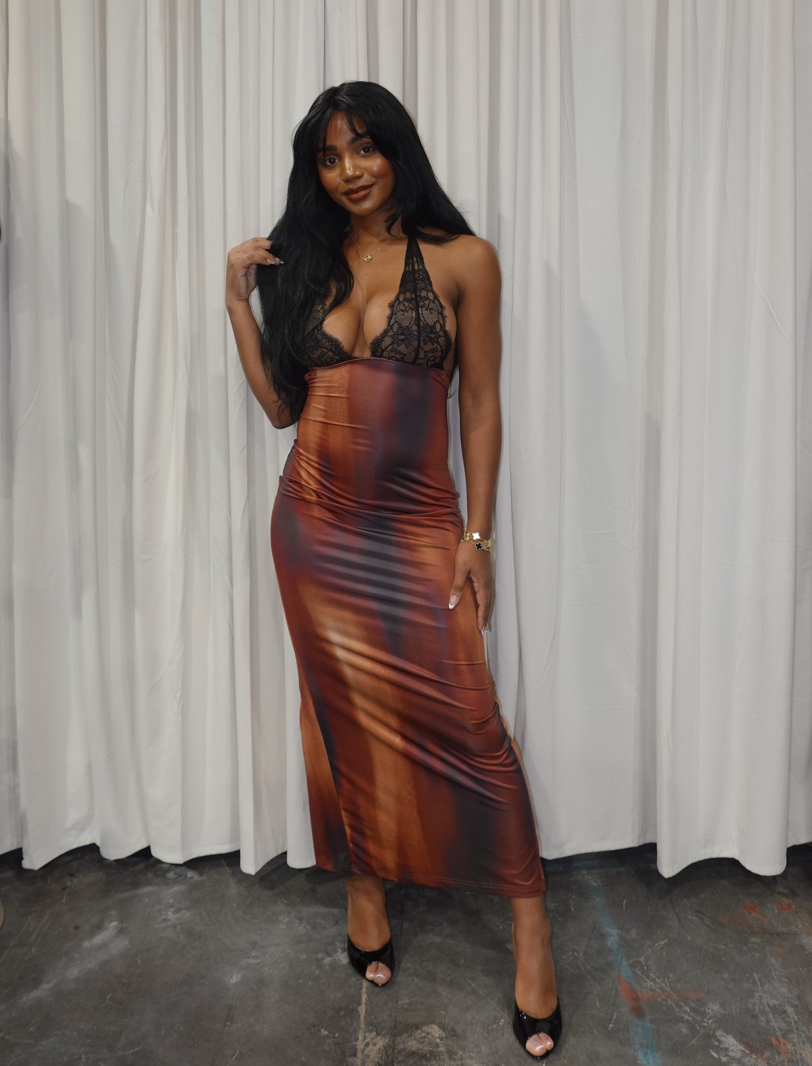 Janiyah Halter Maxi Dress (Brown Multi) – Shop Israella