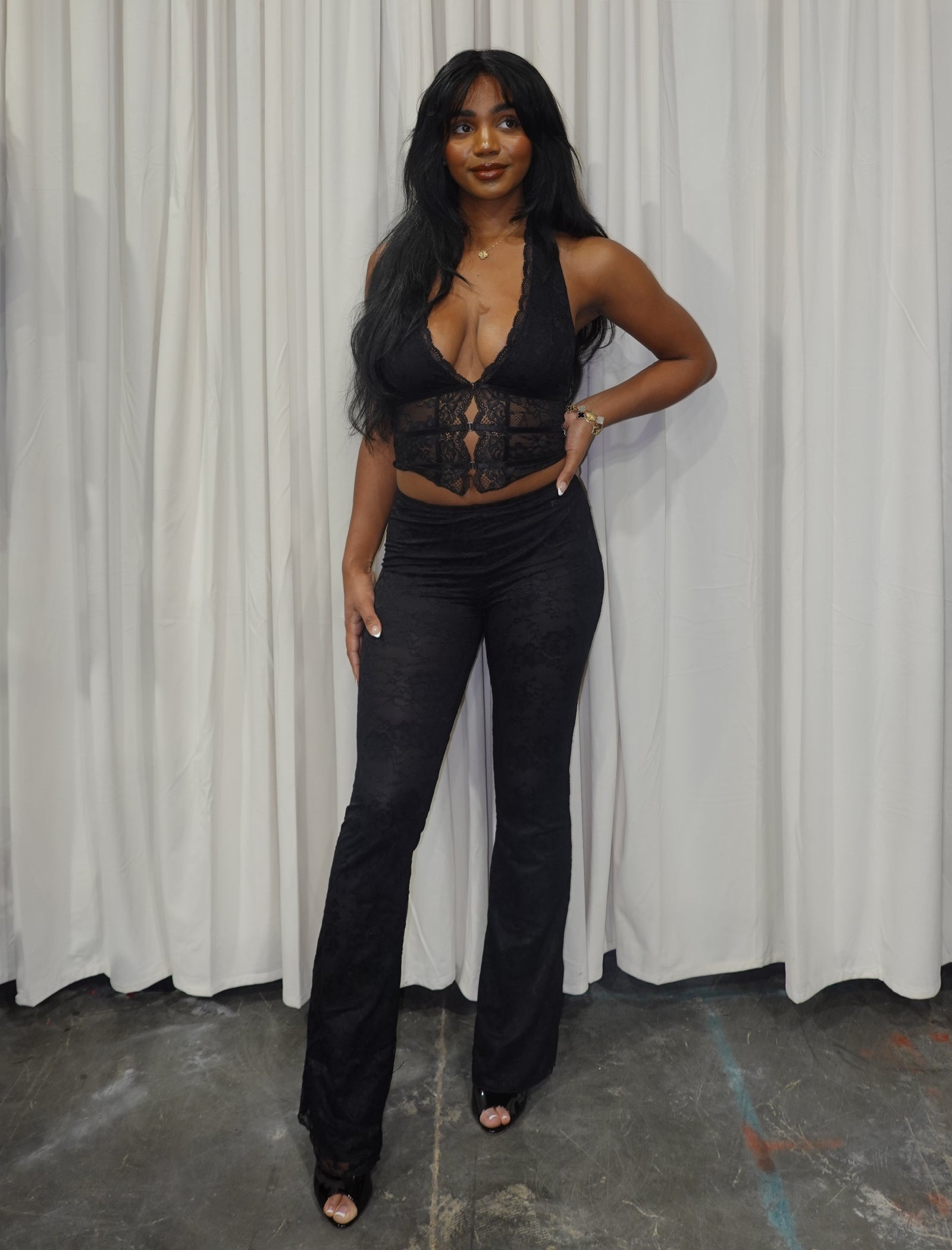 Mylah Lace  Pants Set (Black)