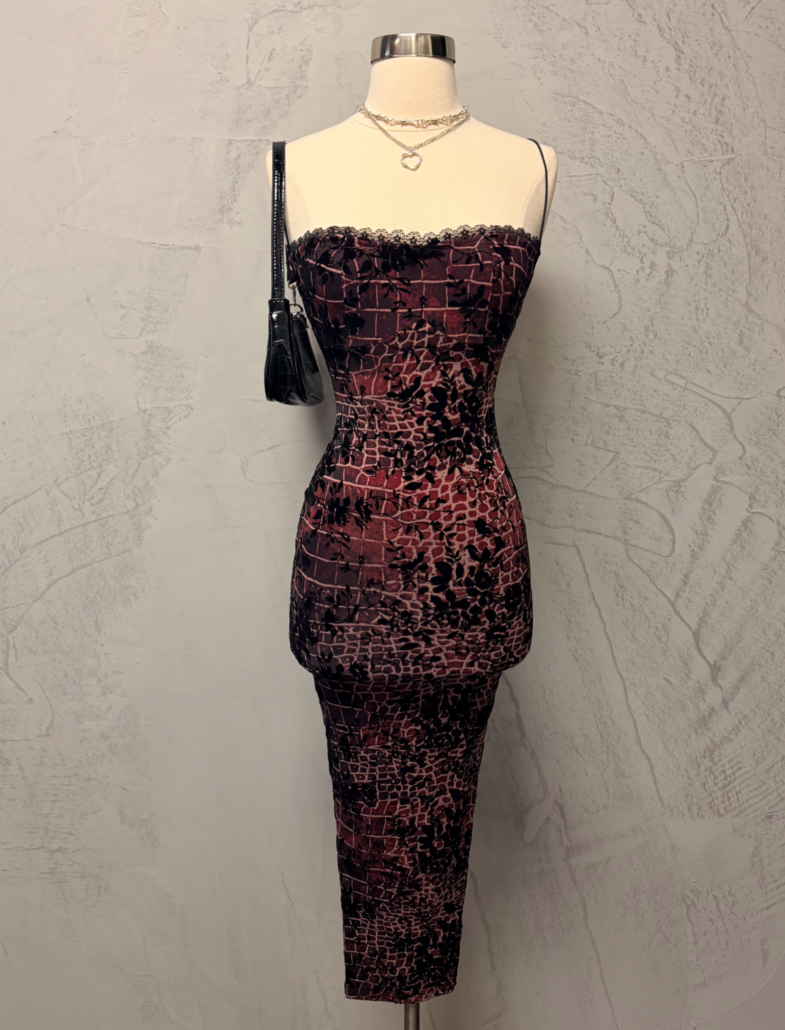 Uma Floral Maxi Mesh Dress (Burgundy Multi)