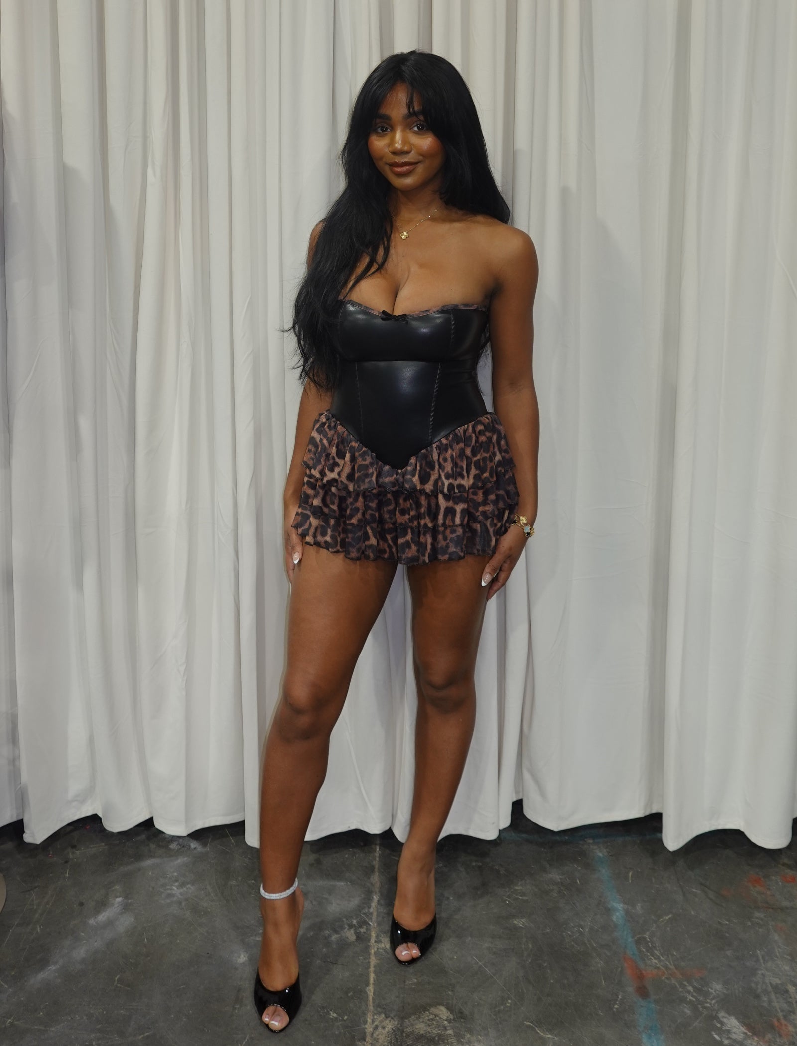 Rockin Leather Tube Mini Dress (Black Leopard)