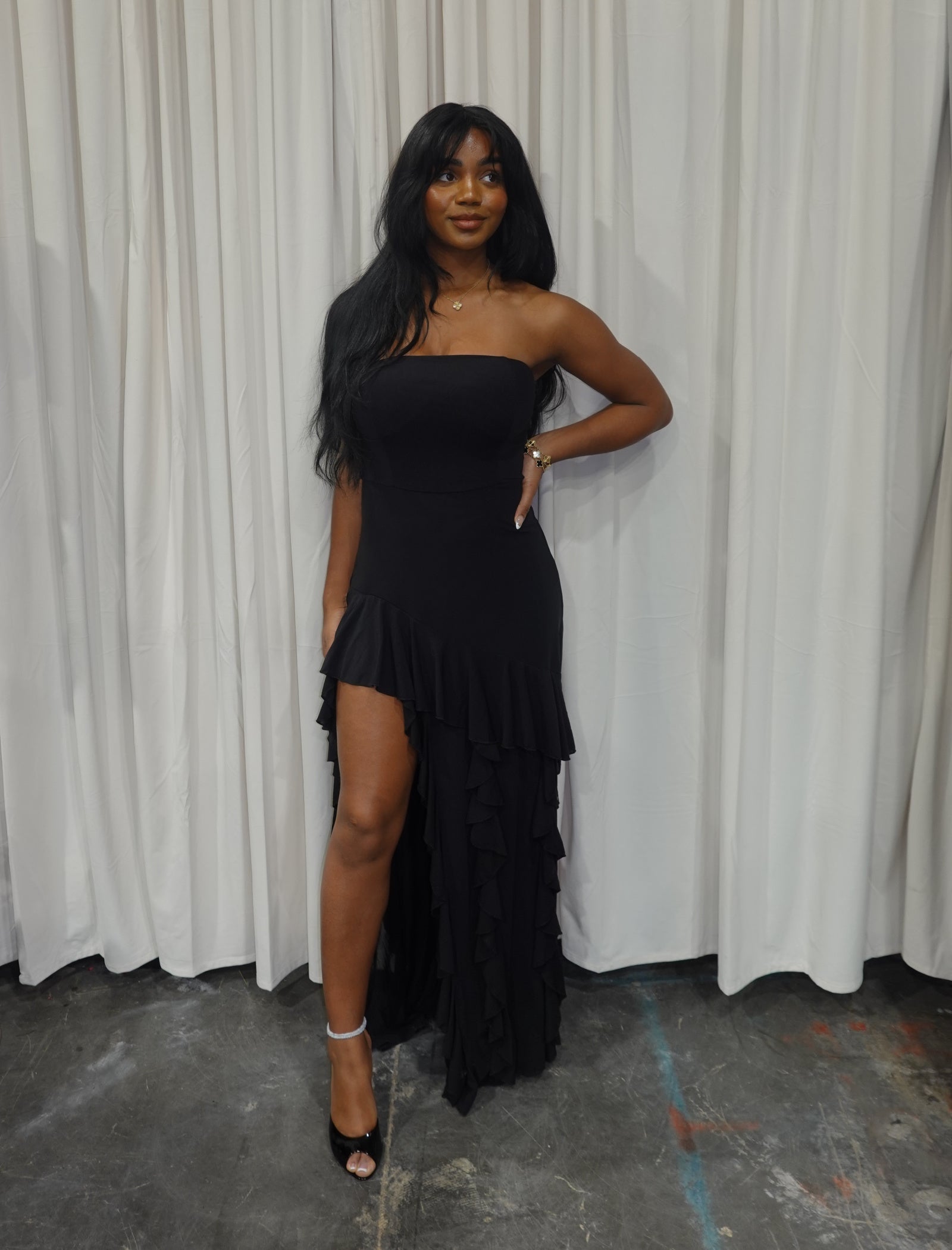 Wren Mesh Tube Maxi Dress (Black)