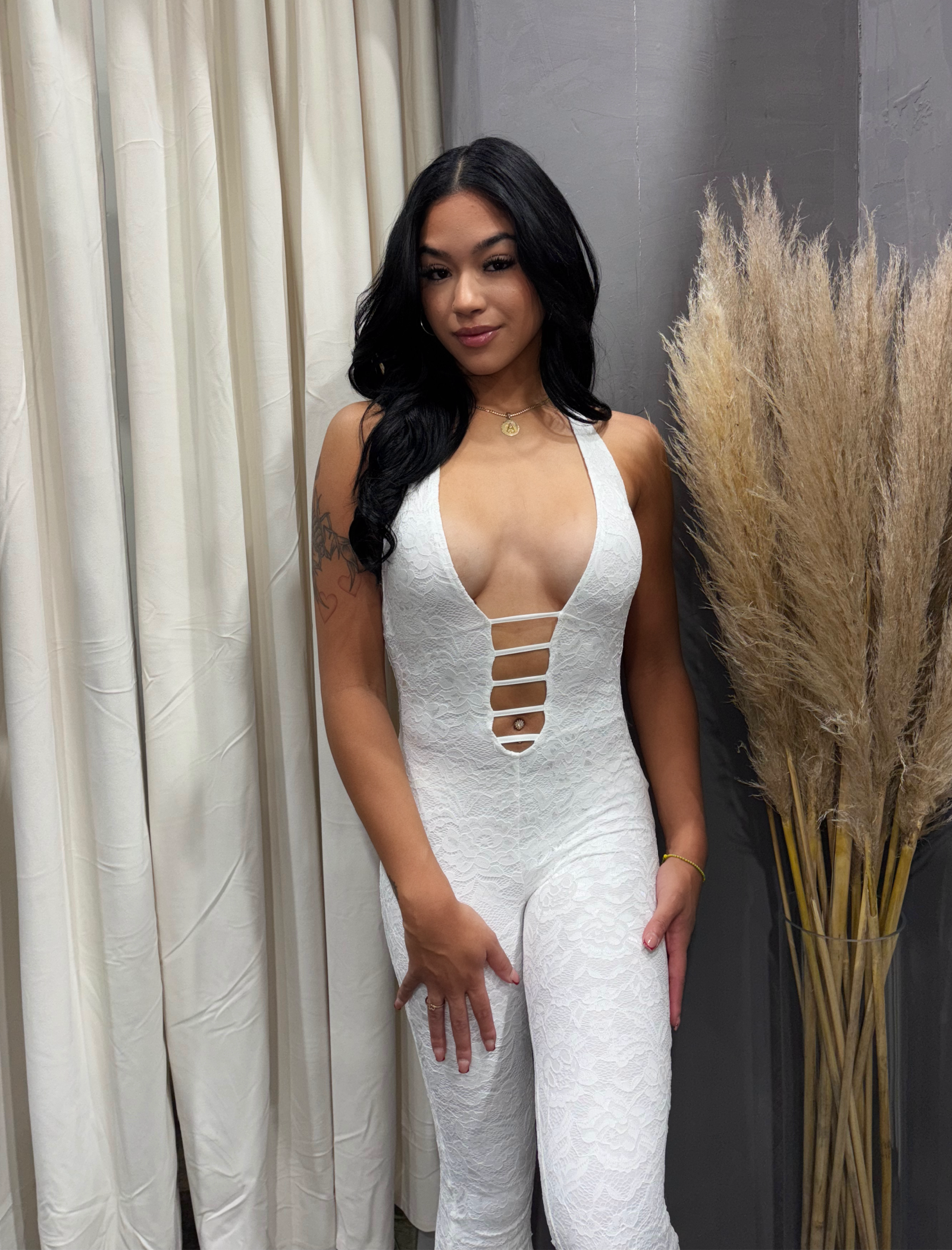 Saint Halter Lace Jumpsuit (White)