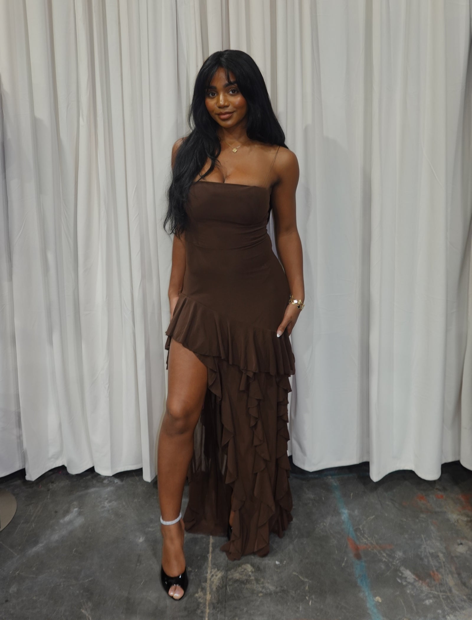 Wren Mesh Tube Maxi Dress (Brown)