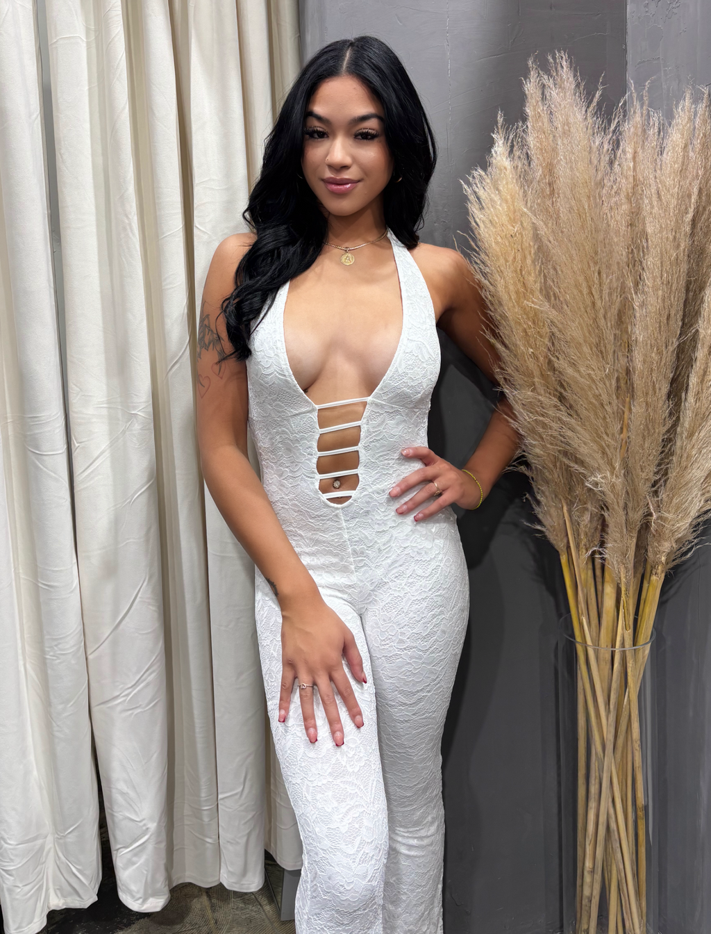 Saint Halter Lace Jumpsuit (White)