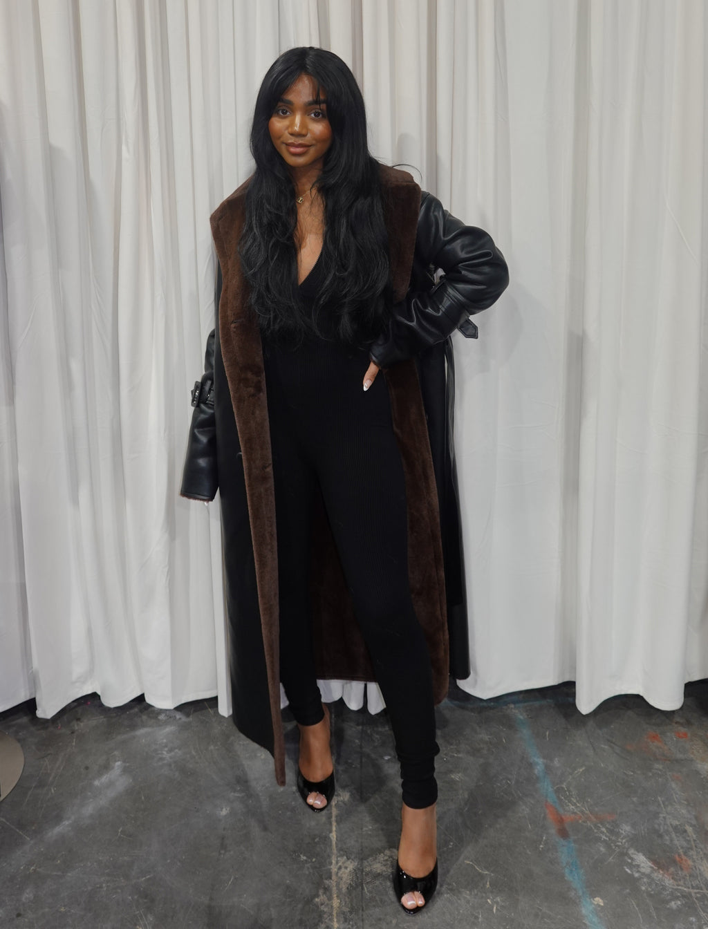 Delana Trench Coat (Black/Brown)