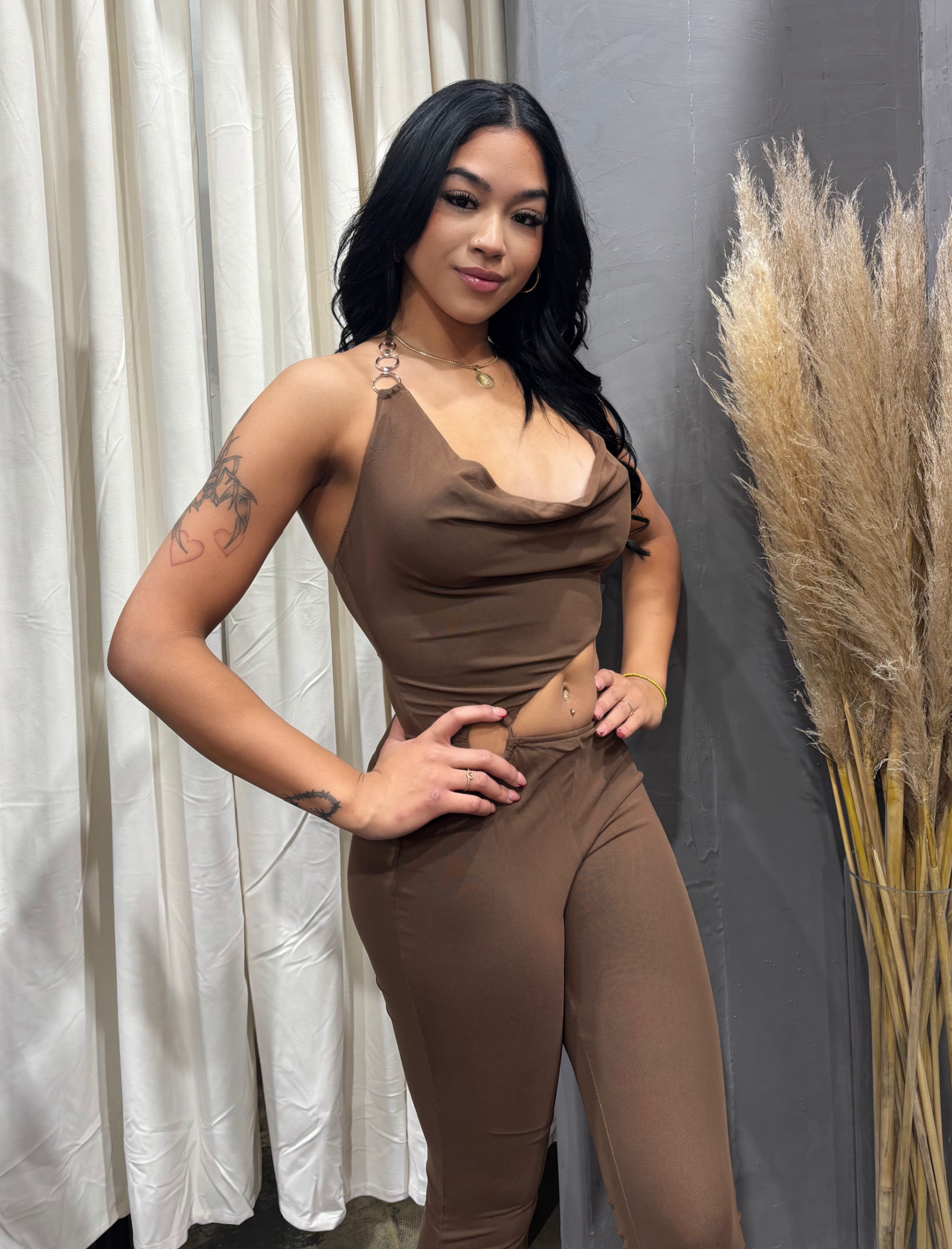 Euphoria Mesh Jumpsuit (Brown)