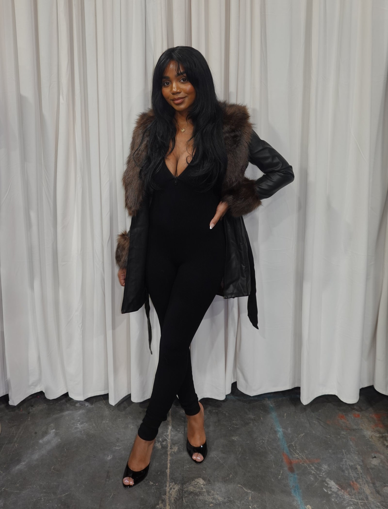 Rae Leather Trench Coat (Black)