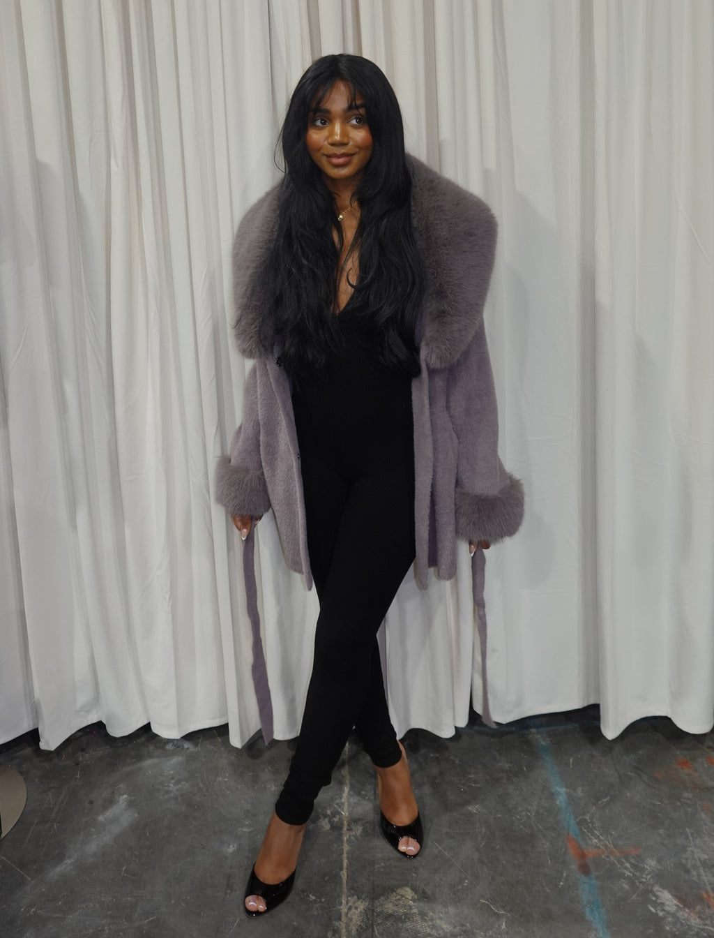 Cheryl Fur Coat (Mauve Grey)