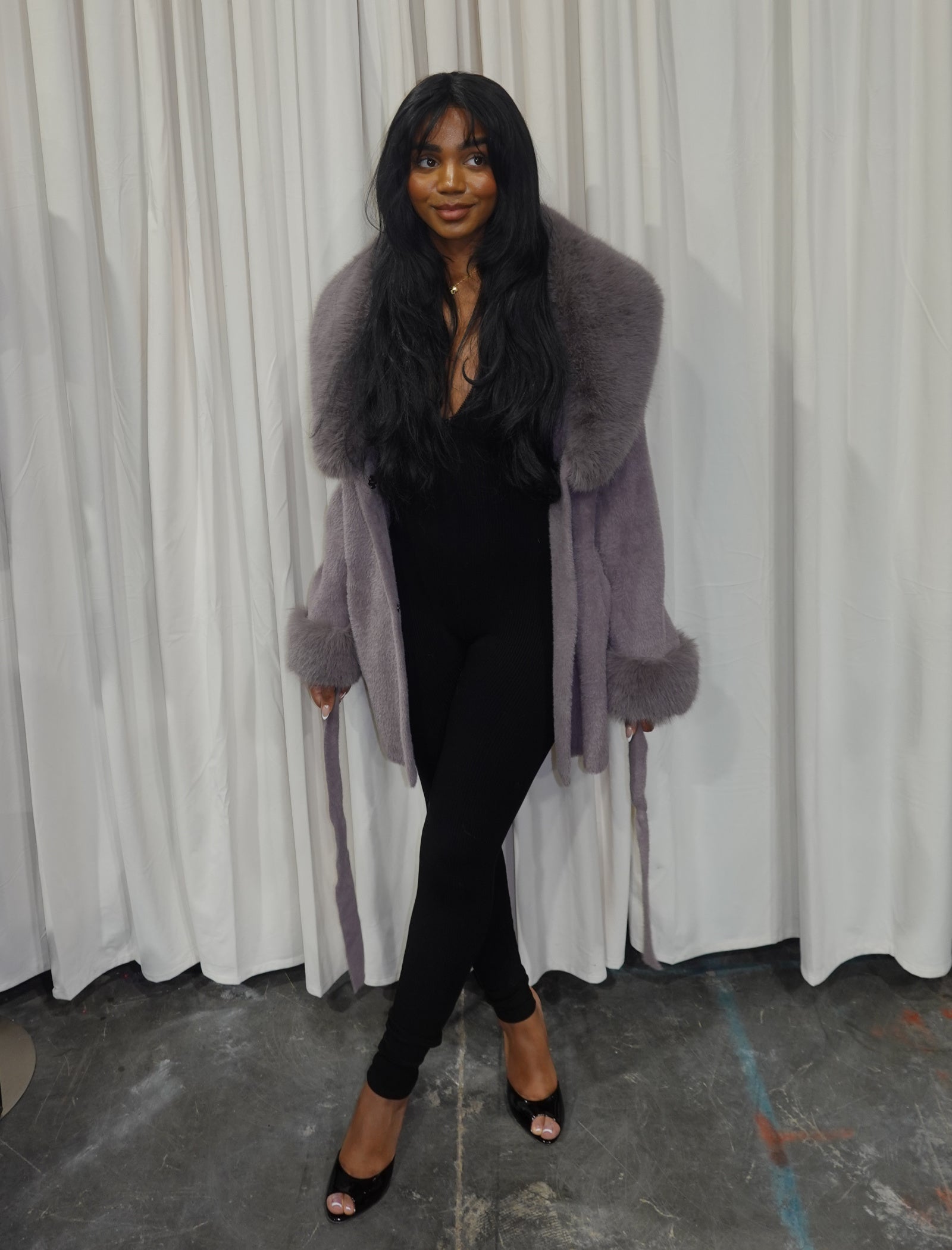 Cheryl Fur Coat (Mauve Grey)