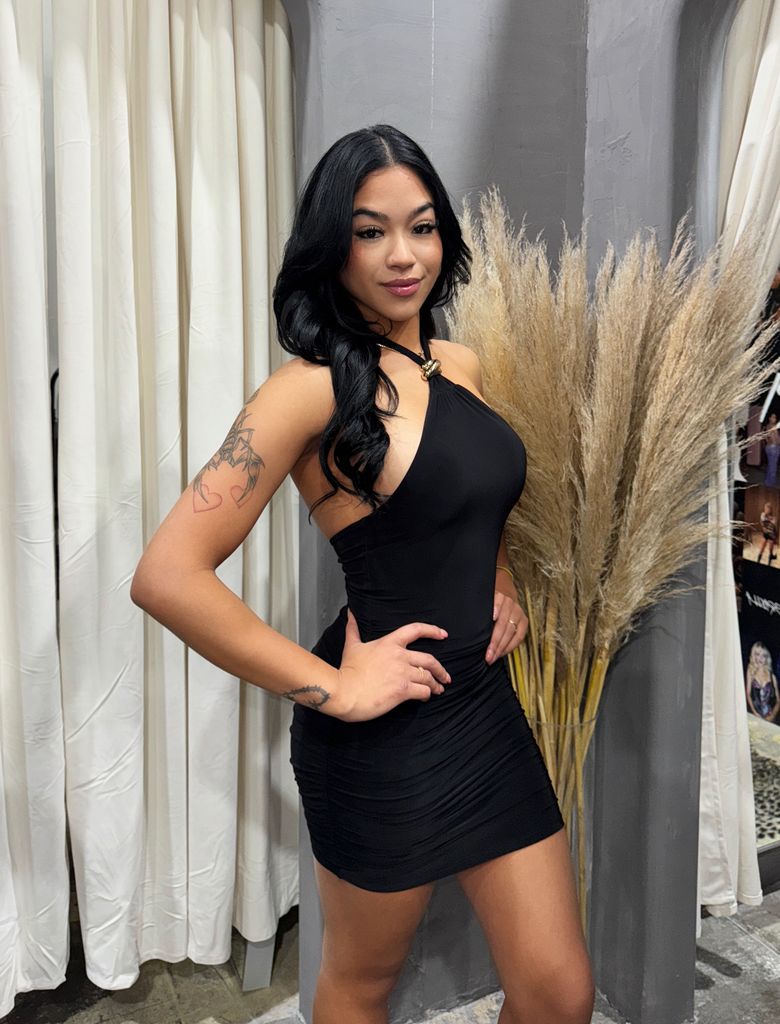 Katiana Halter Mini Dress (Black)