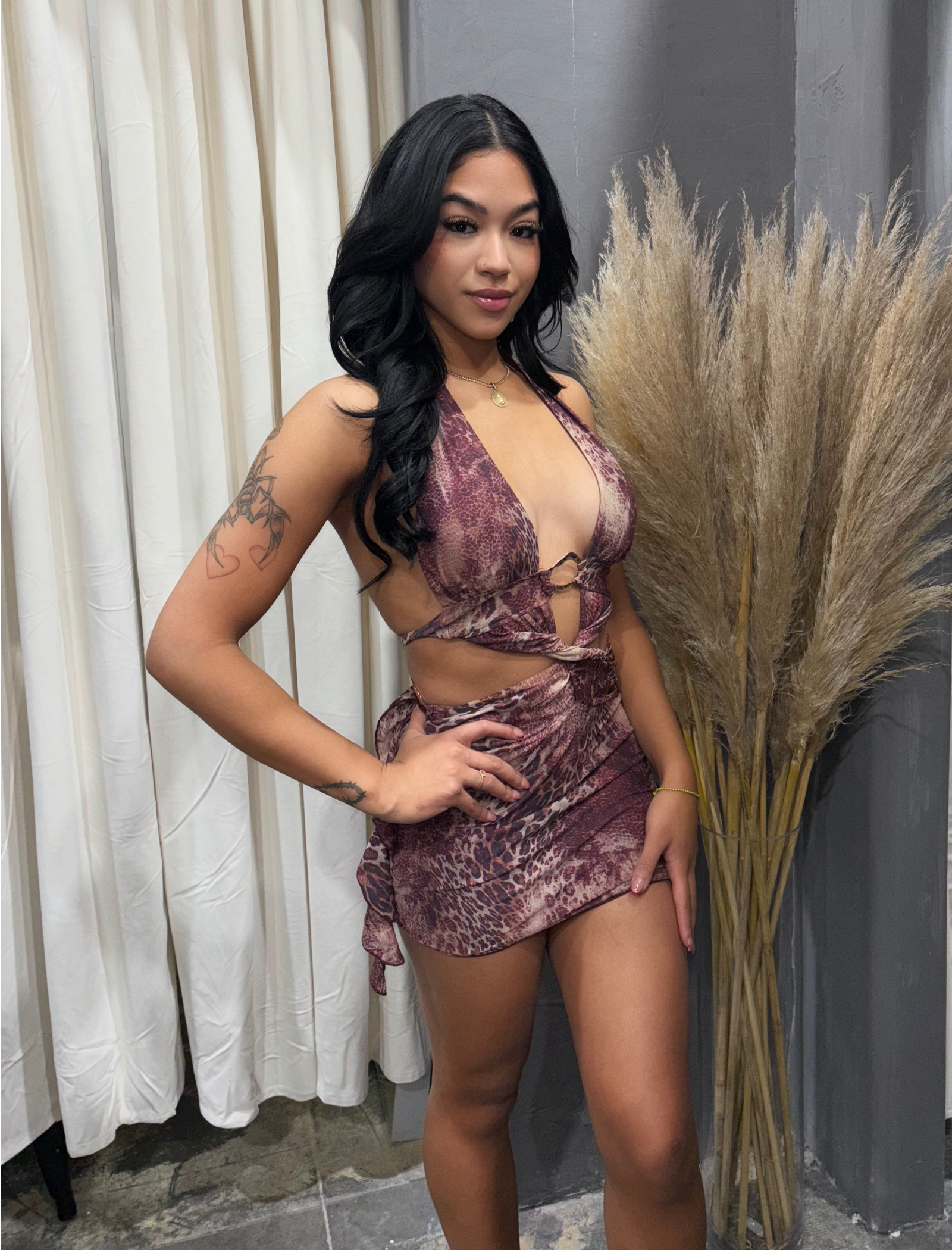 Vixen Halter Dress (Burgundy Multi)