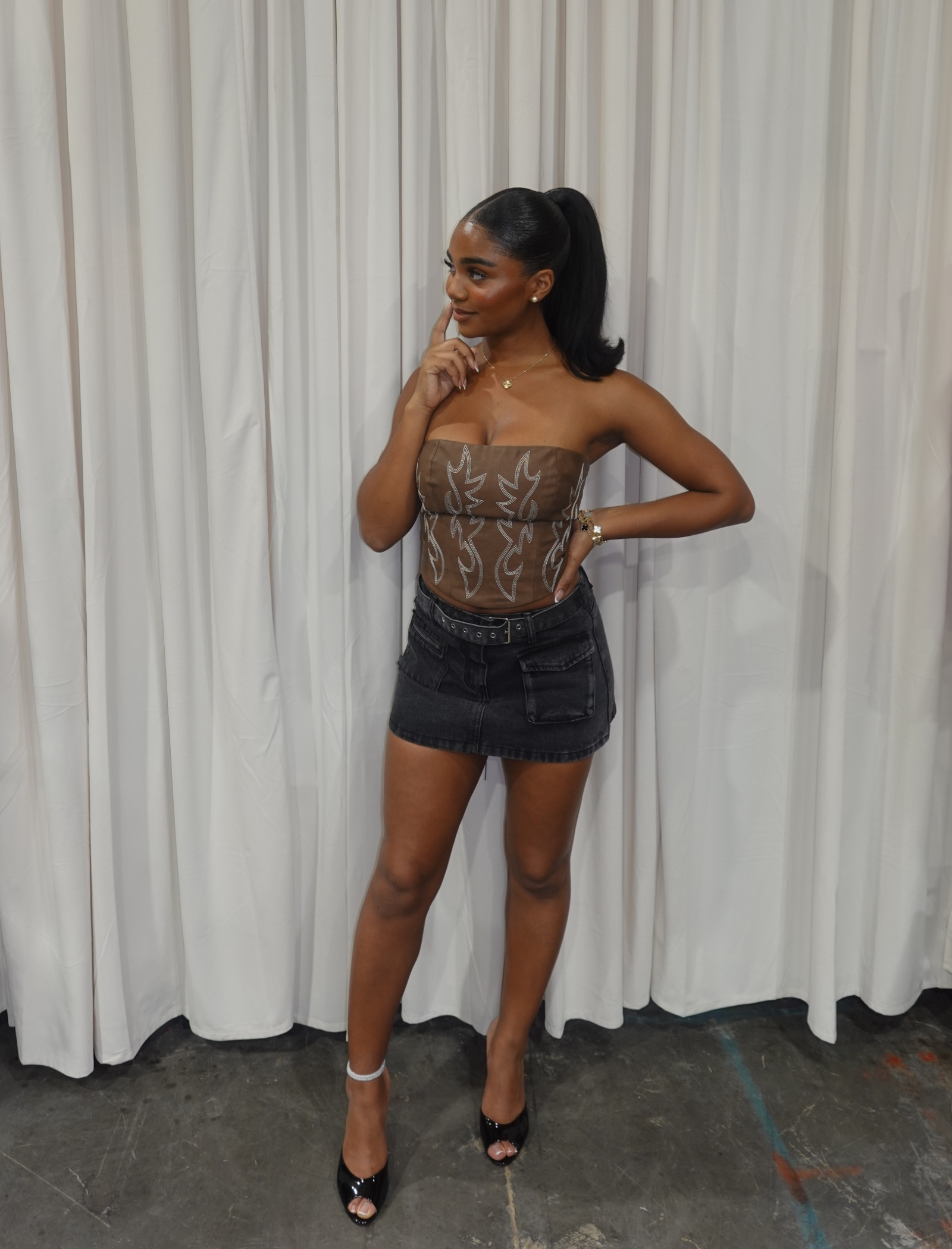 Alejandra Leather Tube Top (Brown)