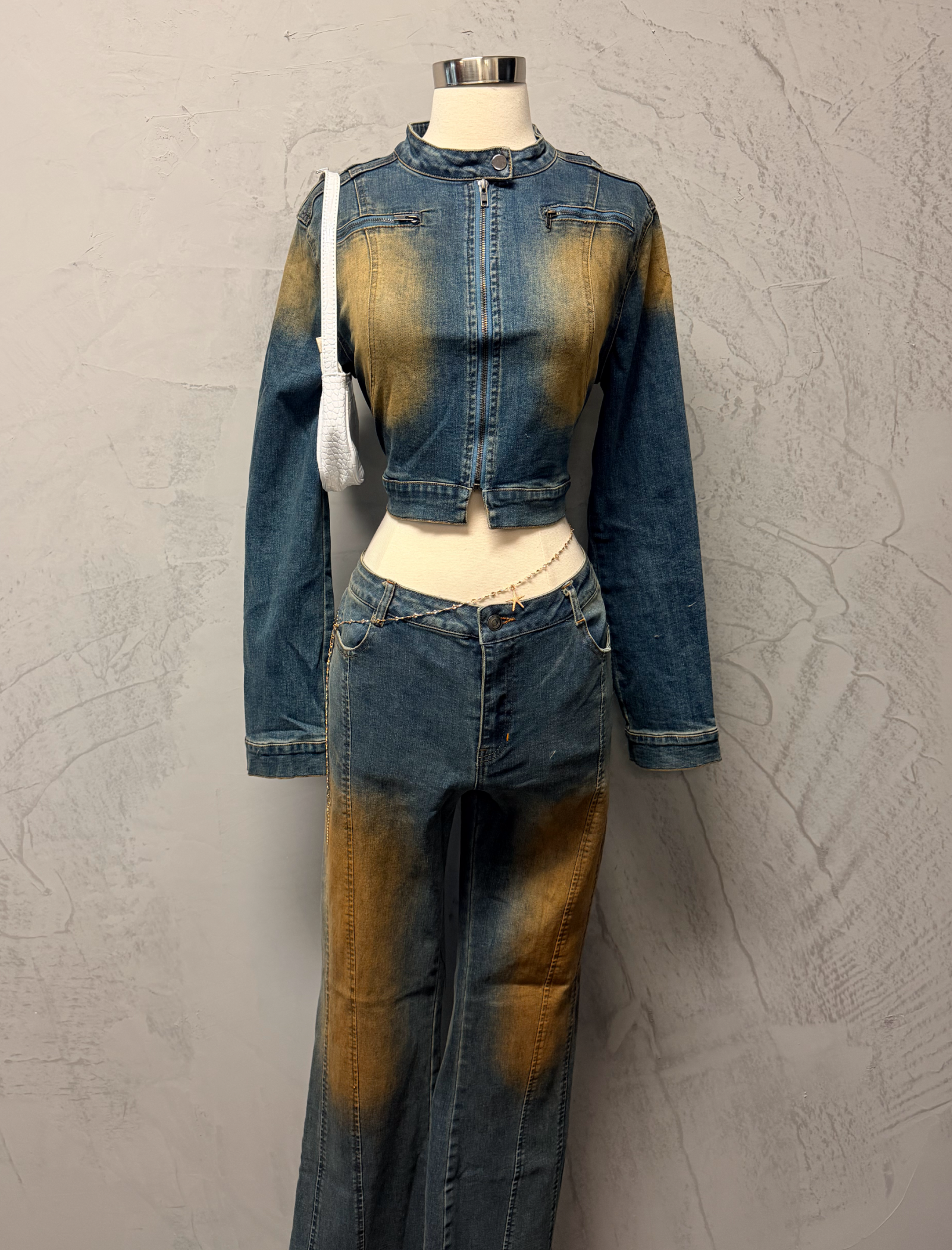 Blake Denim Pants Set (Acid Blue)