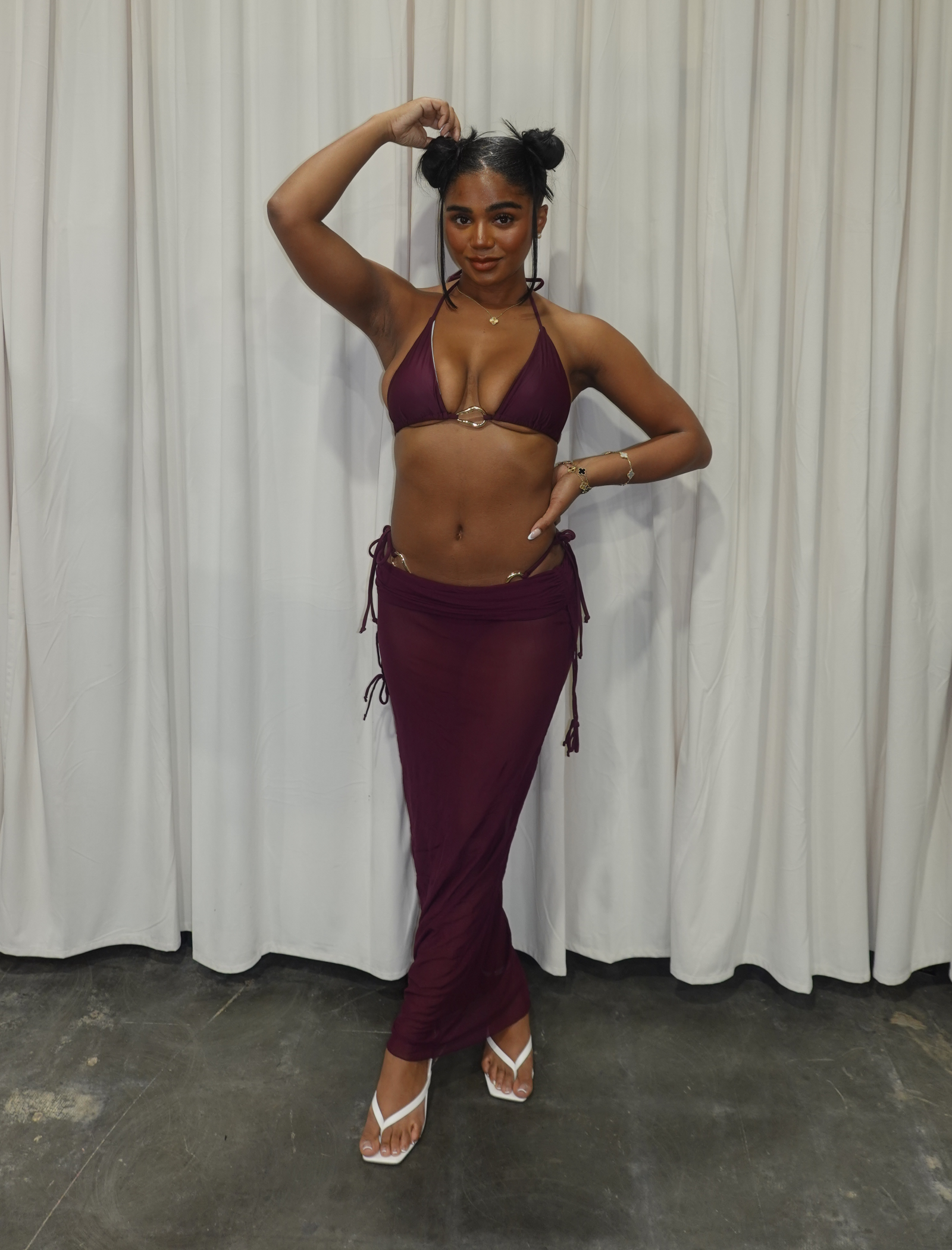 Lagoon Bikini Maxi Skirt Set (Maroon Red)