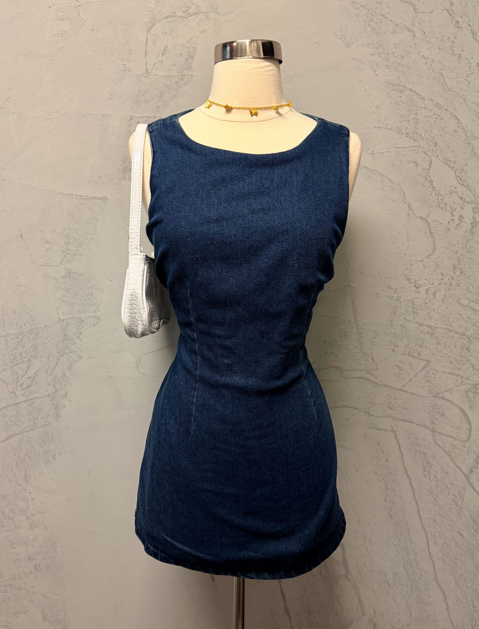 Cece Denim Mini Dress (Dark Wash Denim)