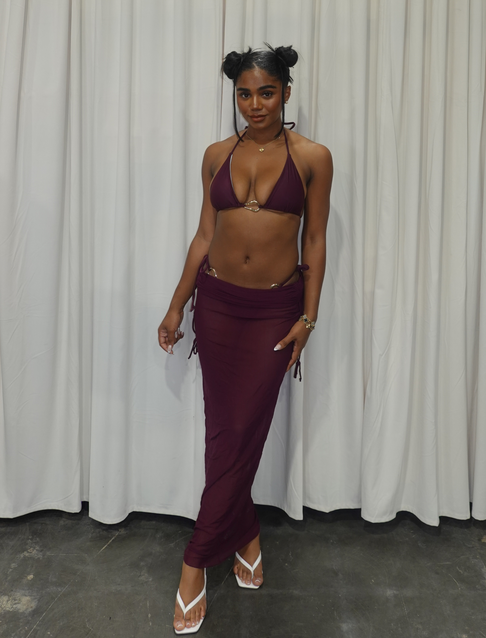 Lagoon Bikini Maxi Skirt Set (Maroon Red)