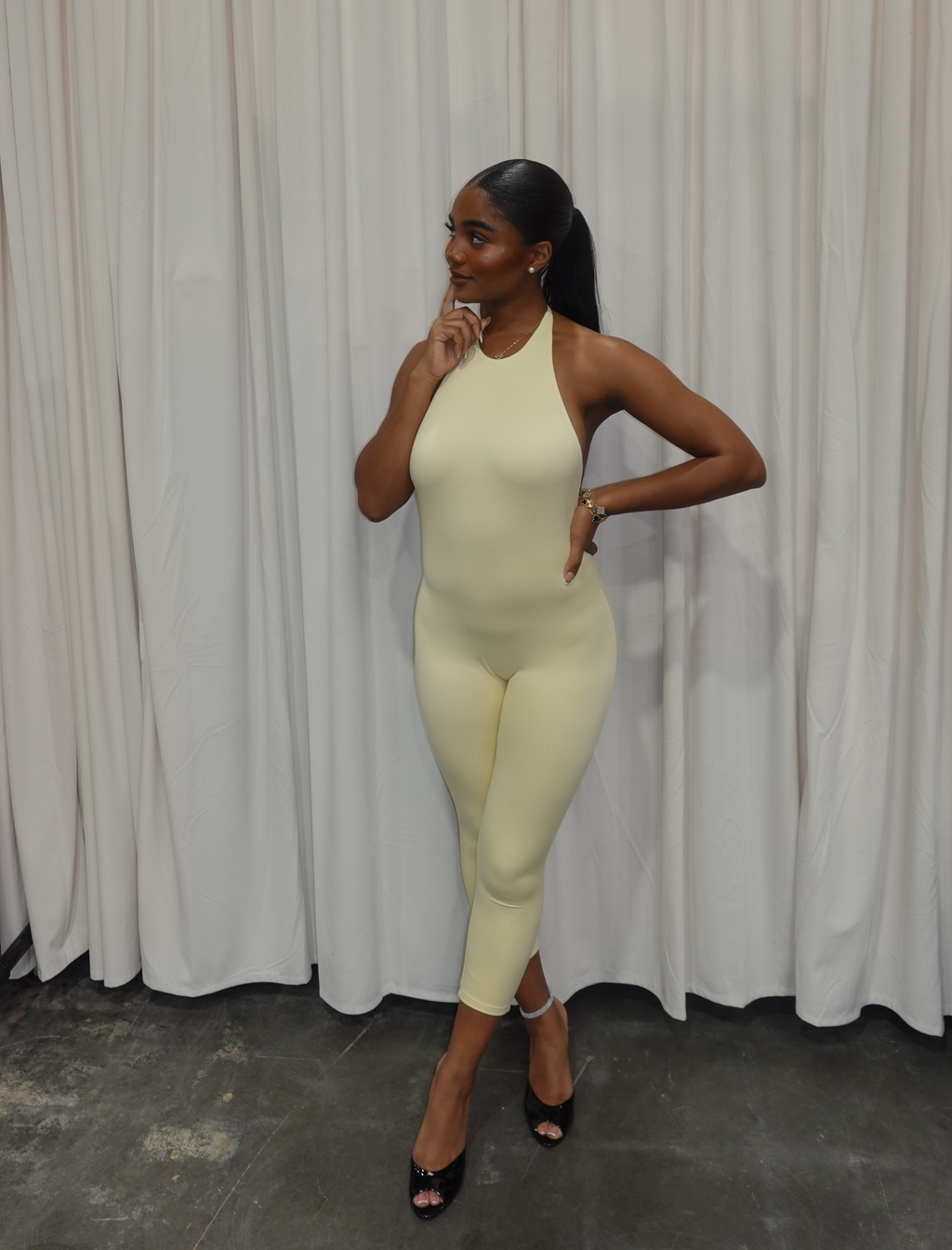 Yasmin Halter Jumpsuit (Light Yellow)