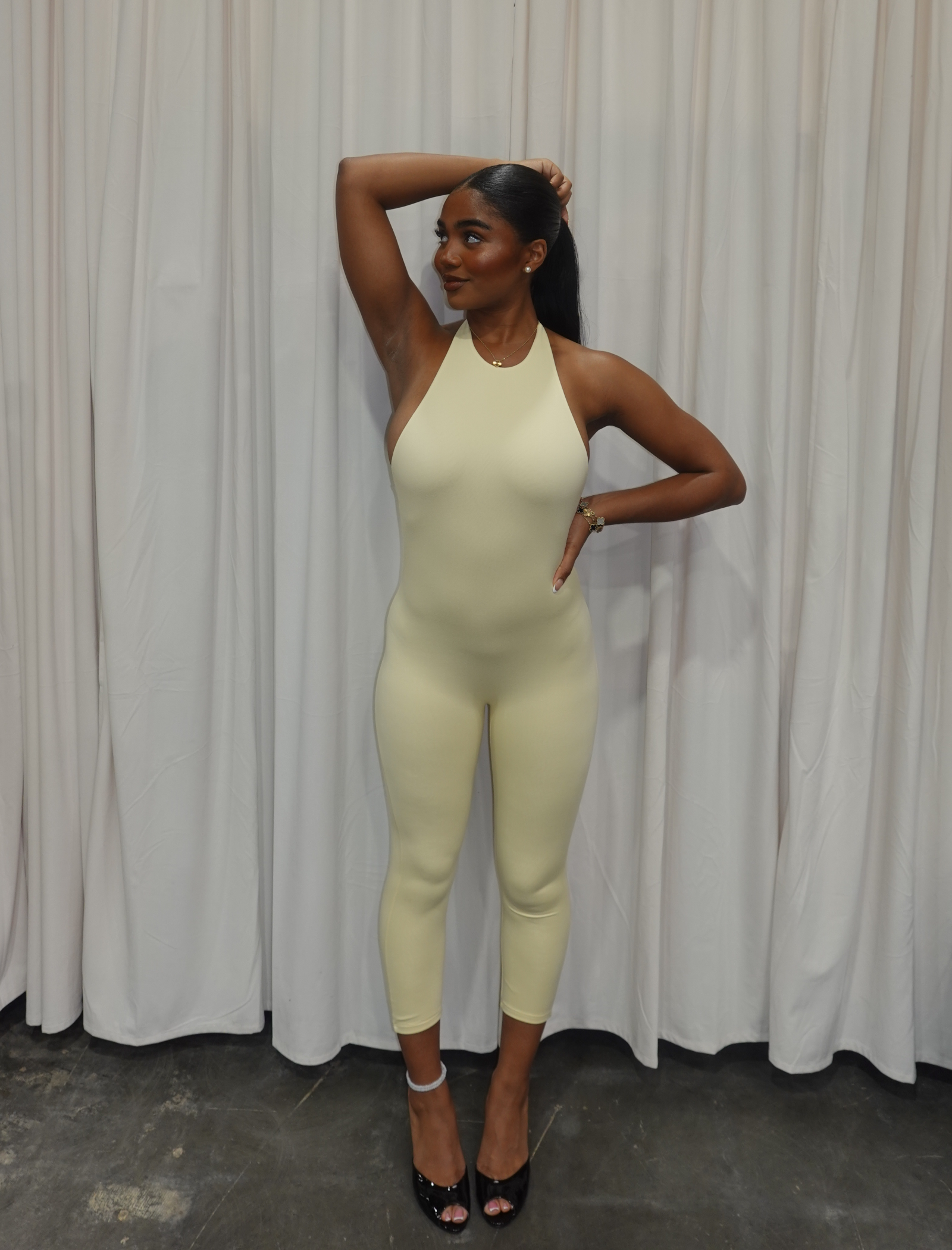 Yasmin Halter Jumpsuit (Light Yellow)