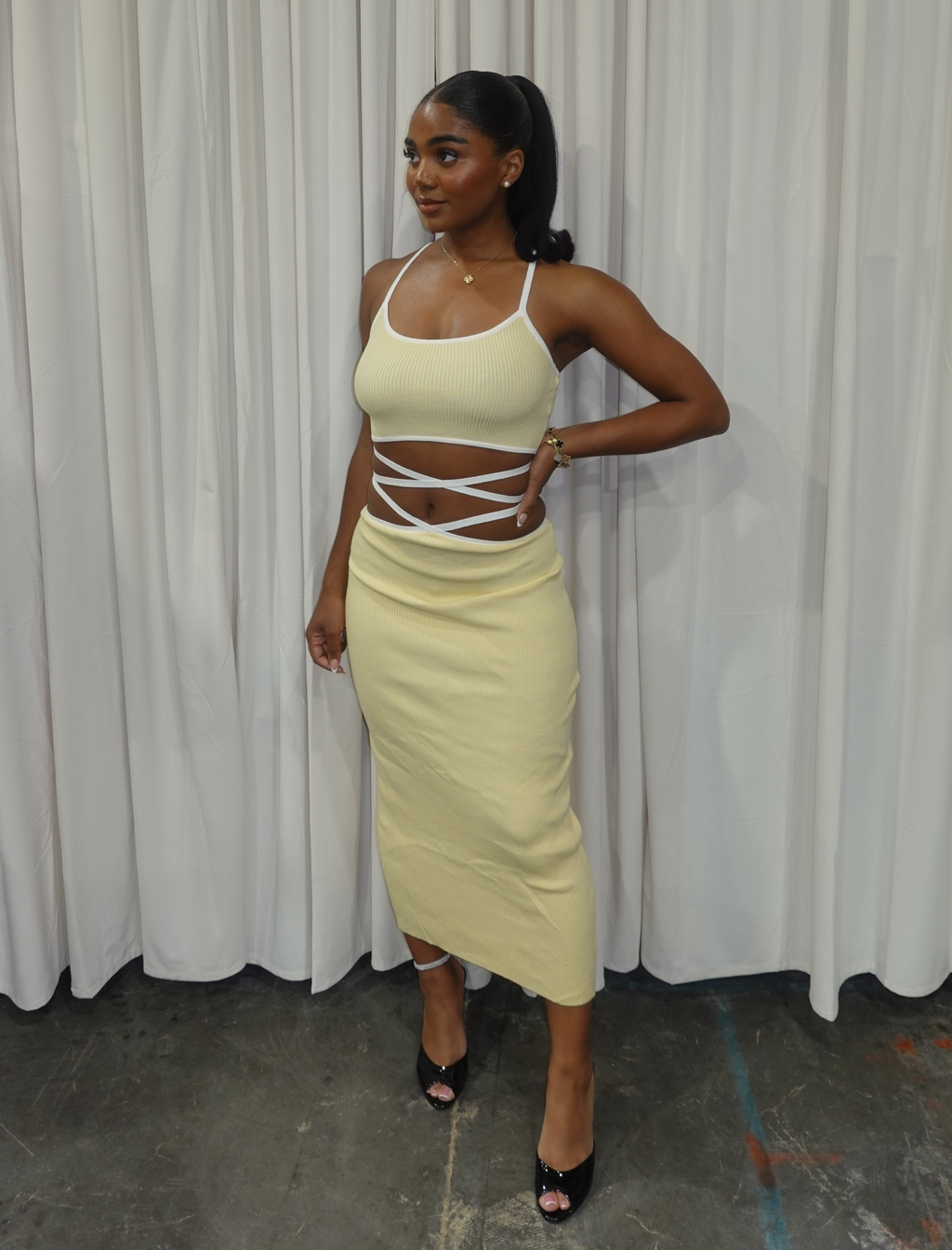 Orchid Ribbed Maxi Skirt (Light Yellow)