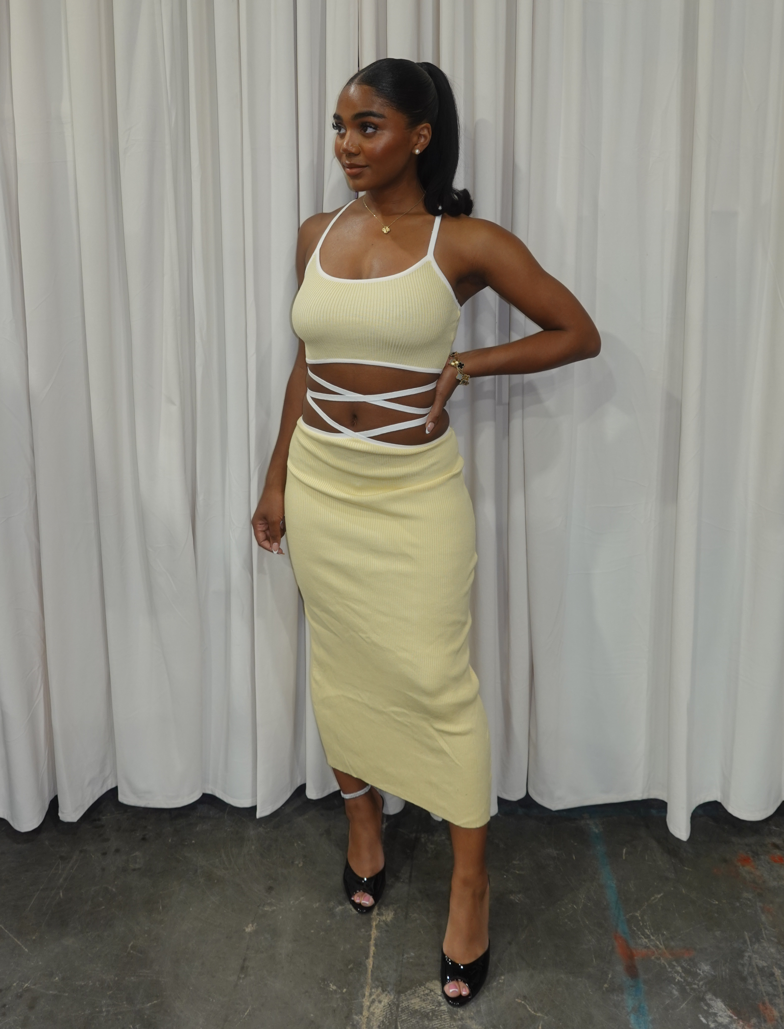 Orchid Ribbed Maxi Skirt (Light Yellow)