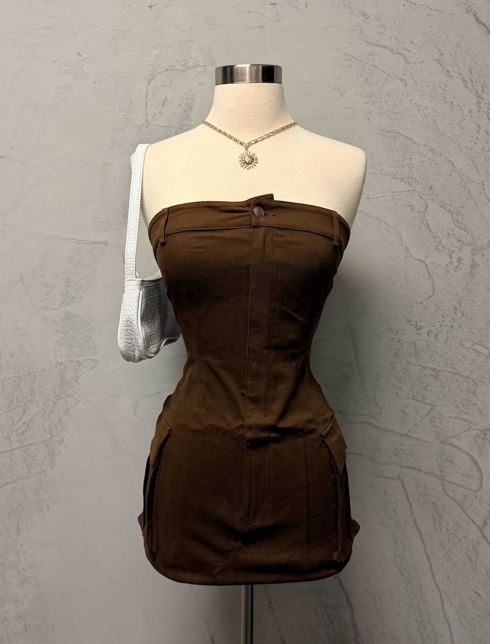 Arabel Denim Tube Dress (Brown)