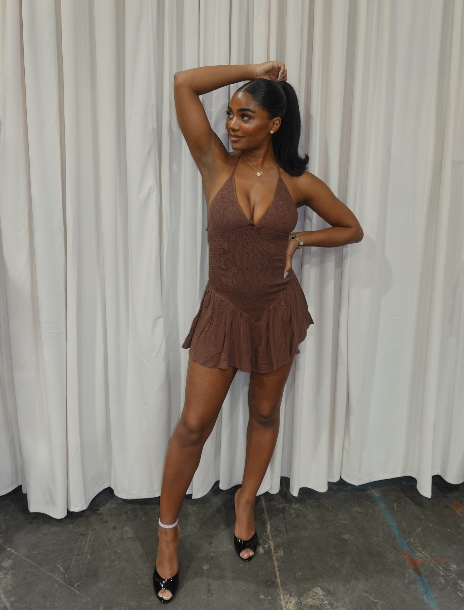 Clarisse Halter Mini Dress (Brown) – Shop Israella Clarisse Halter Mini Dress (Brown) – Shop Israella