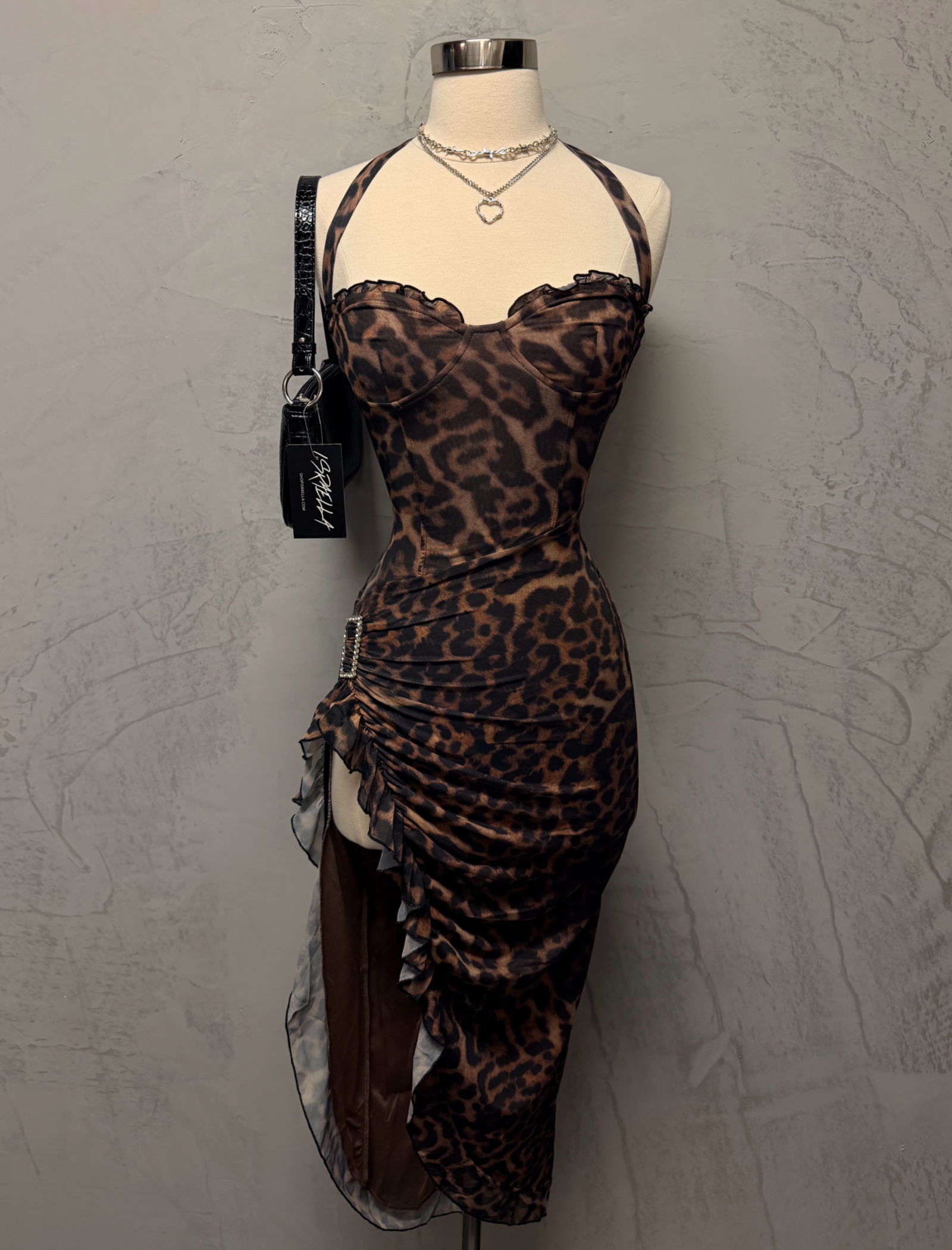 Margot Tube Maxi Mesh Dress (Leopard Brown)