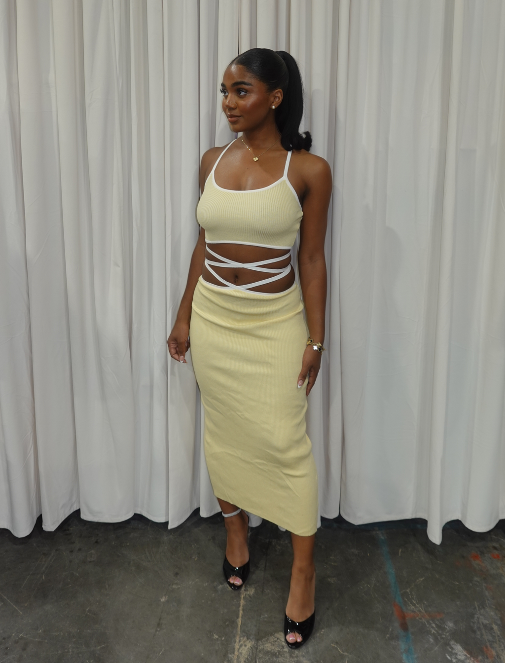 Orchid Ribbed Maxi Skirt (Light Yellow)
