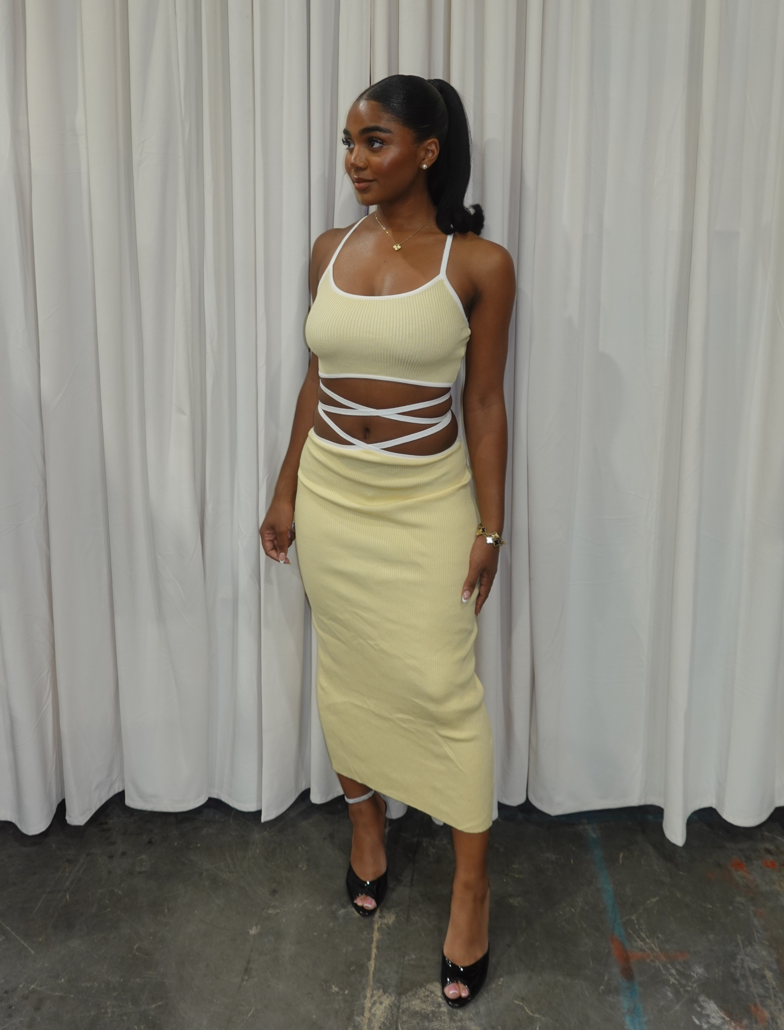 Orchid Ribbed Maxi Skirt (Light Yellow)