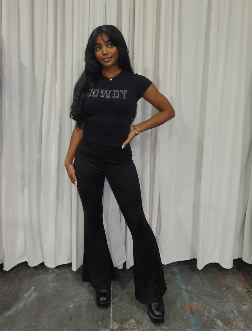 Howdy Sparkle Baby Tee (Black)