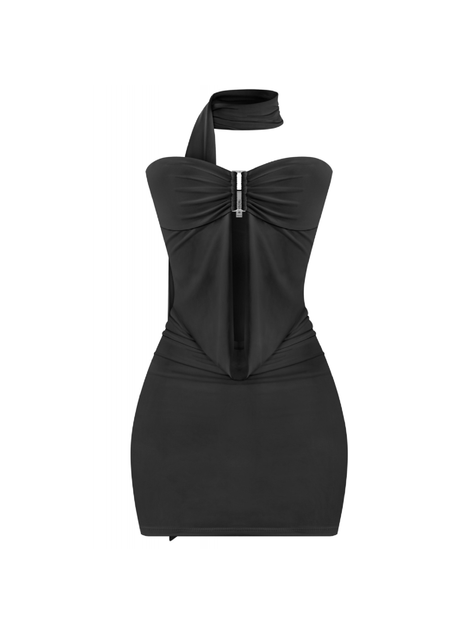 Leon Neck Tie Mini Dress (Black)