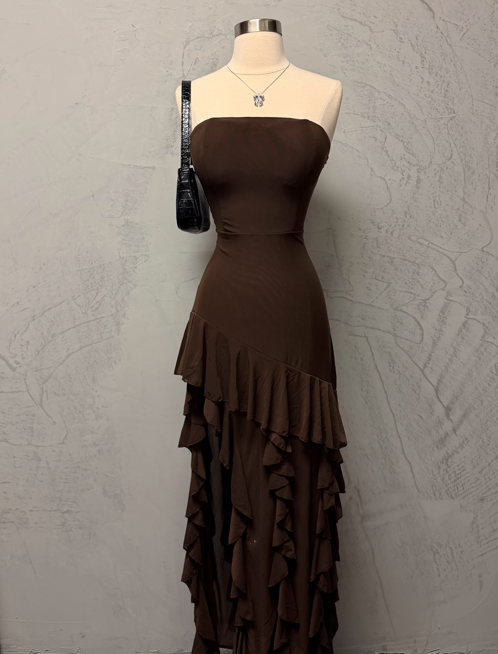 Wren Mesh Tube Maxi Dress (Brown)