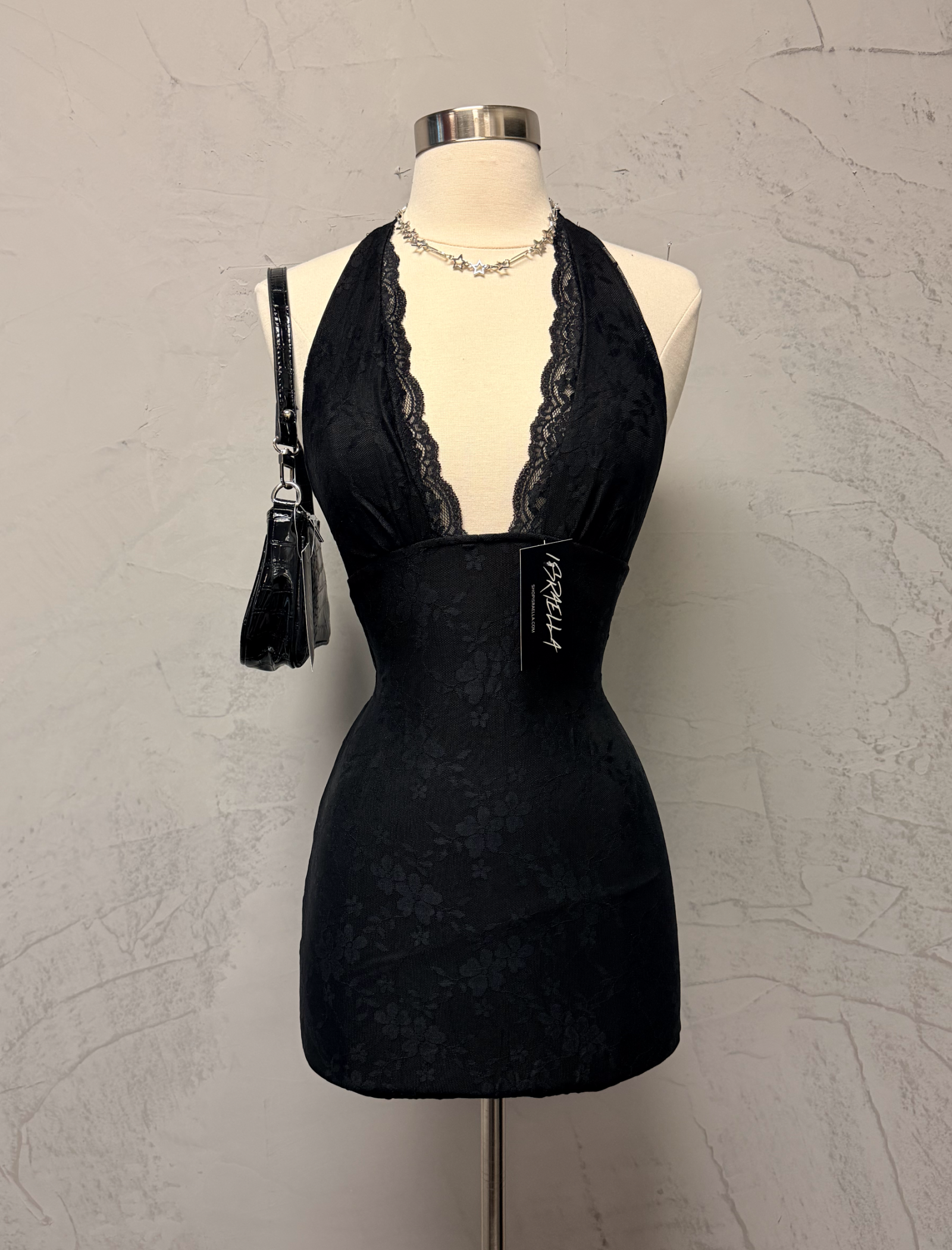 Laura Lace Halter Dress (Black)
