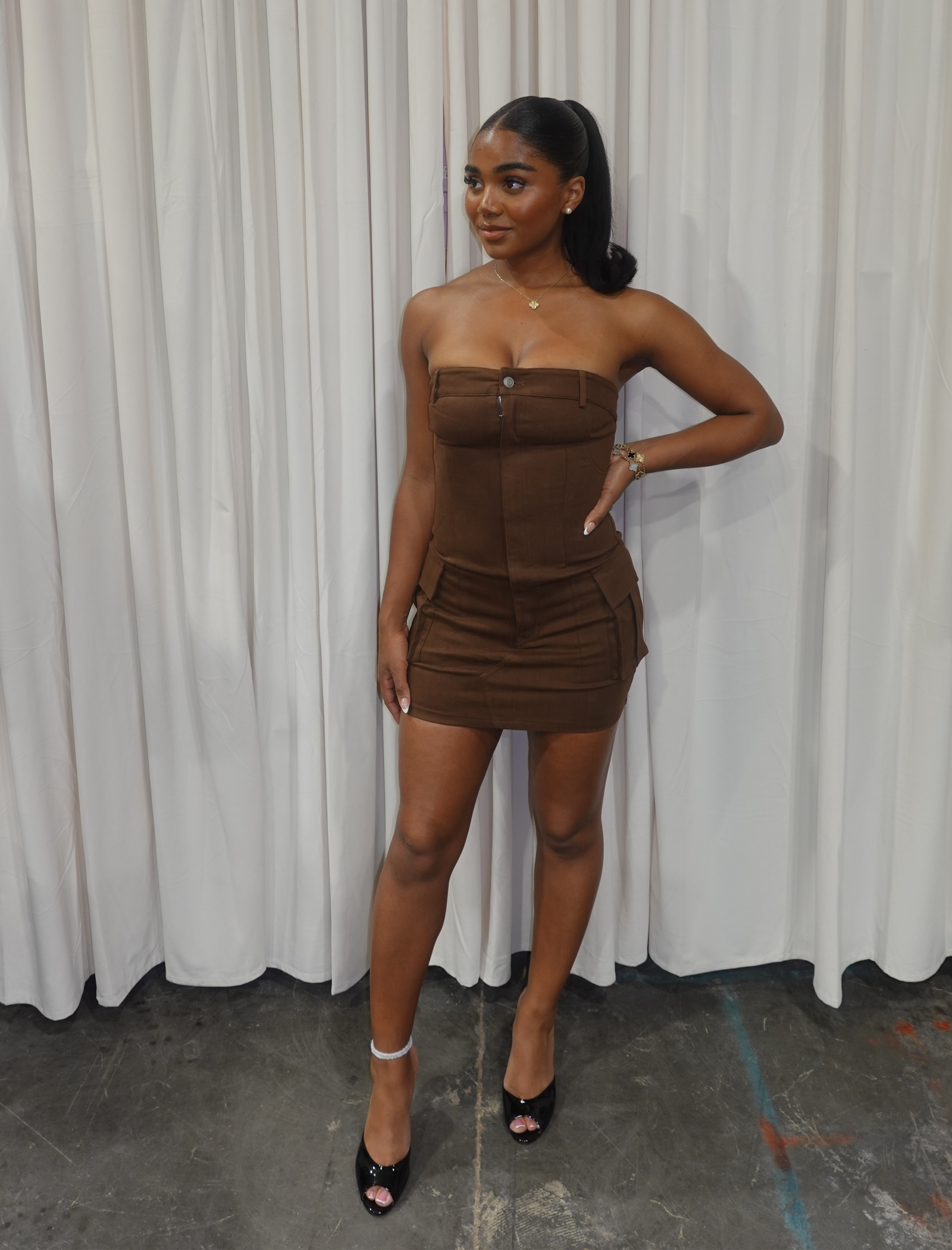 Arabel Denim Tube Dress (Brown)