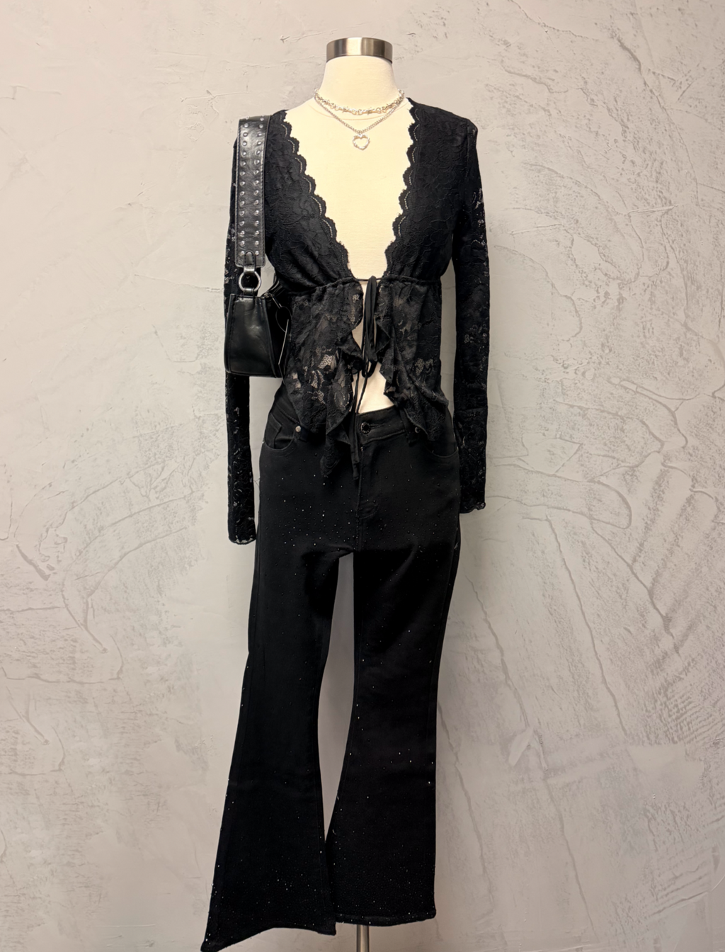 Ishaan Rhinestone Flare Jeans (Black)