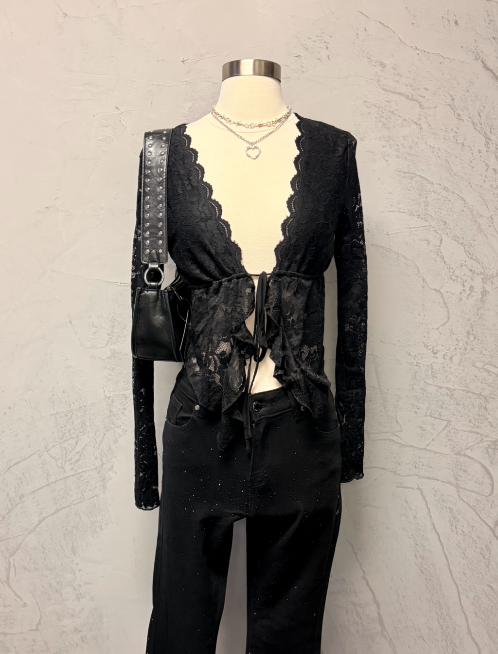 Arina Lace Long Sleeve Top (Black)