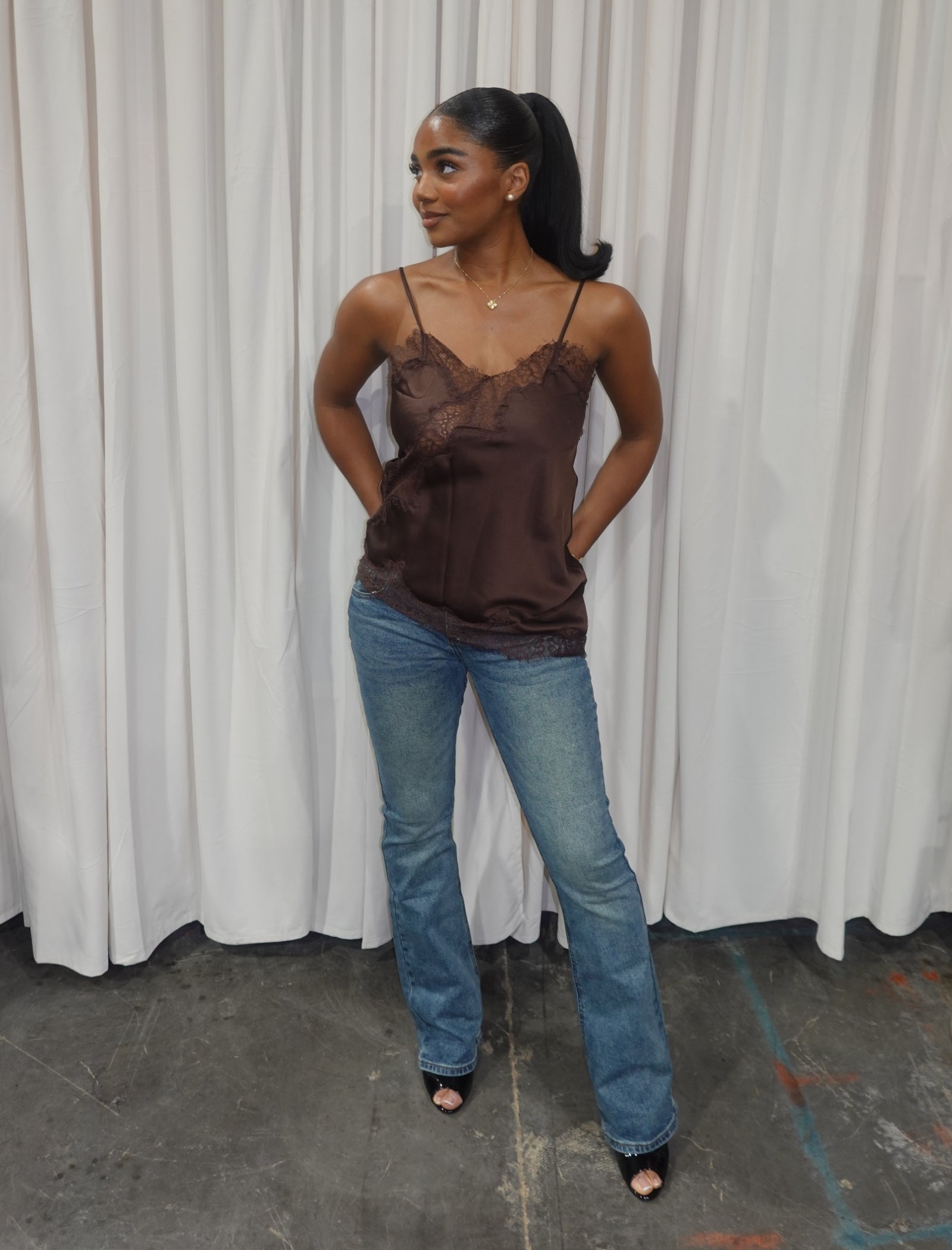 Selinne Satin Top (Brown)