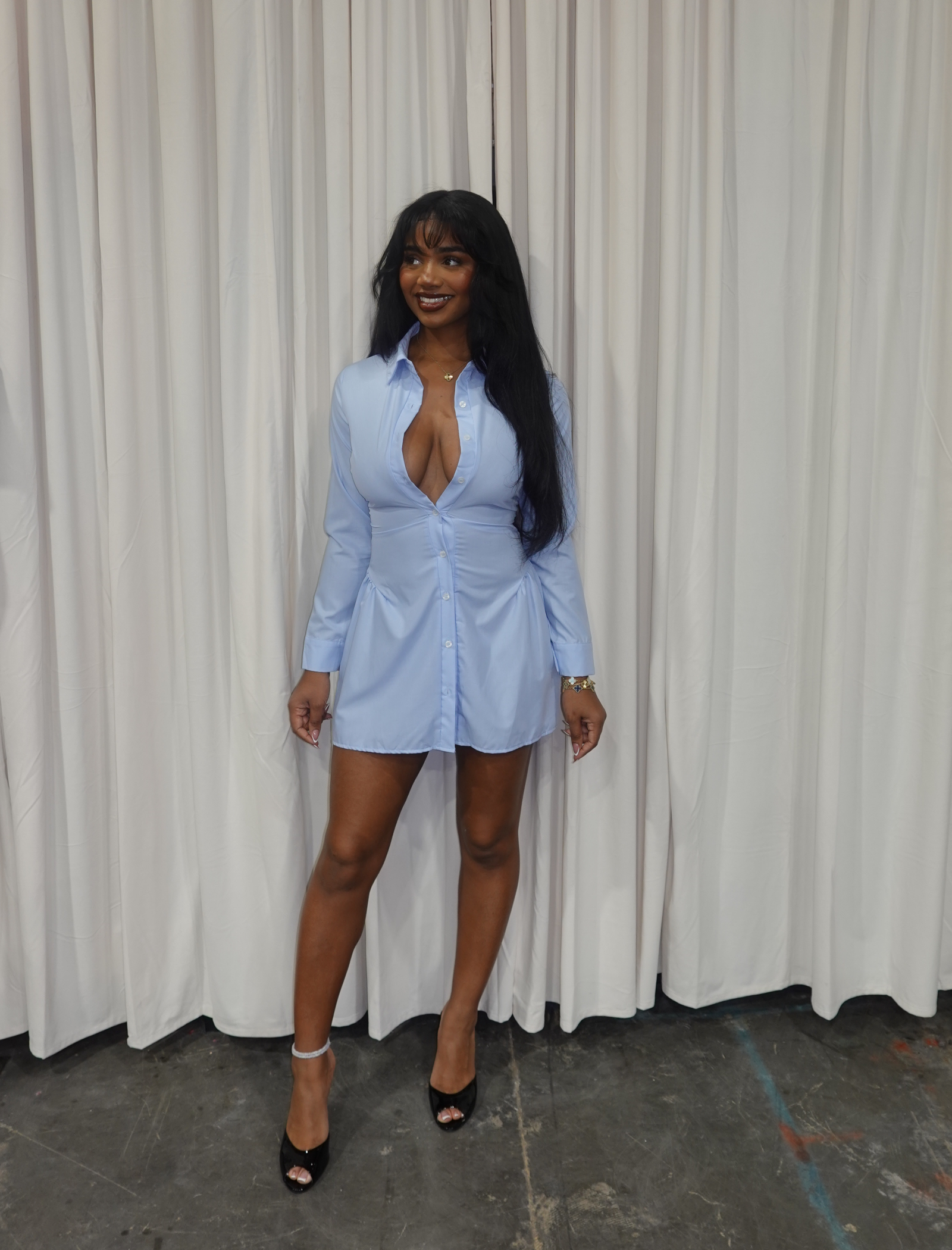 Leilani Long Sleeve Mini Dress (Blue)