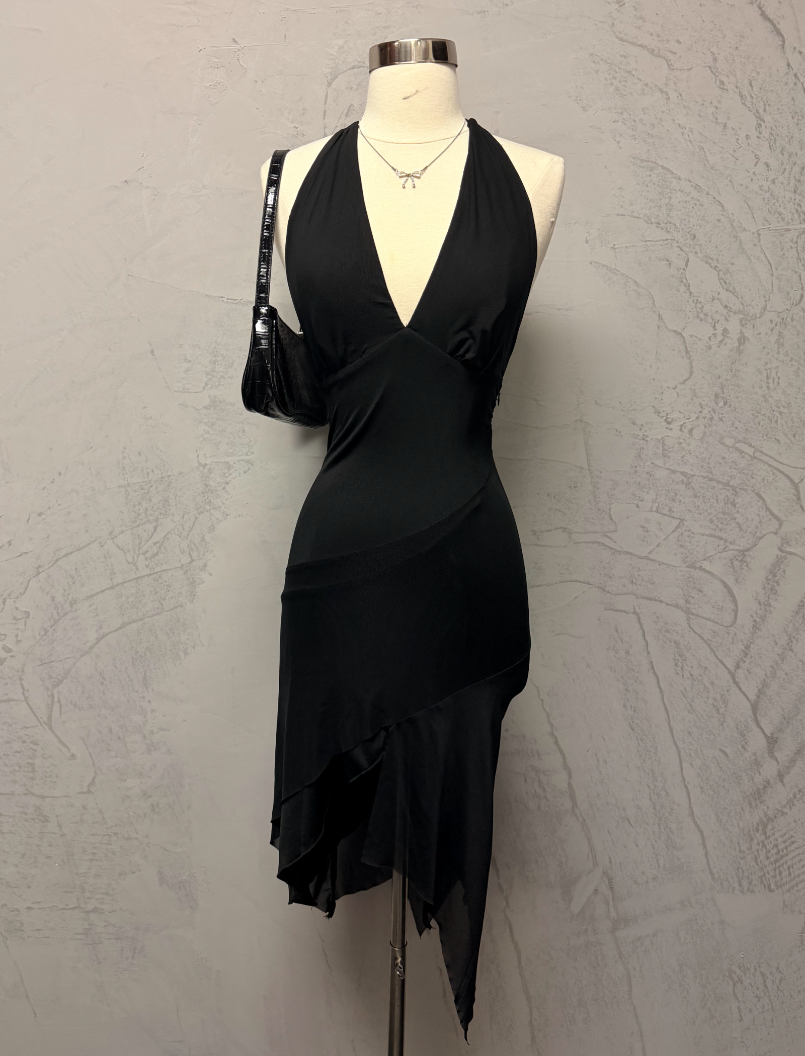 Nessie Mesh Halter Dress (Black)