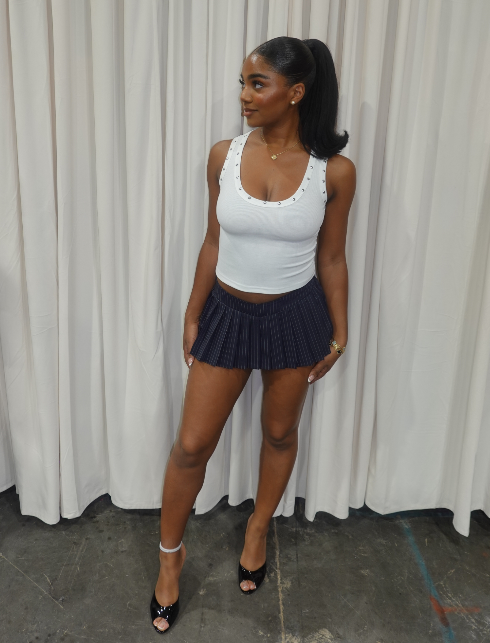 Maris Pleated Mini Skirt (Dark Blue)