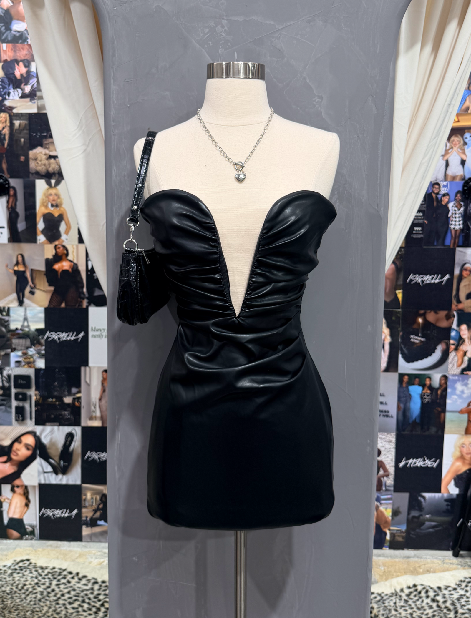 Claudia Leather Mini Dress (Black)
