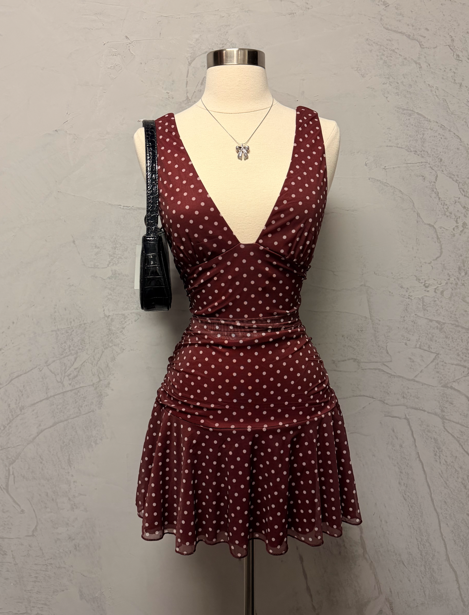 Wendy Mesh Mini Dress (Wine Red)