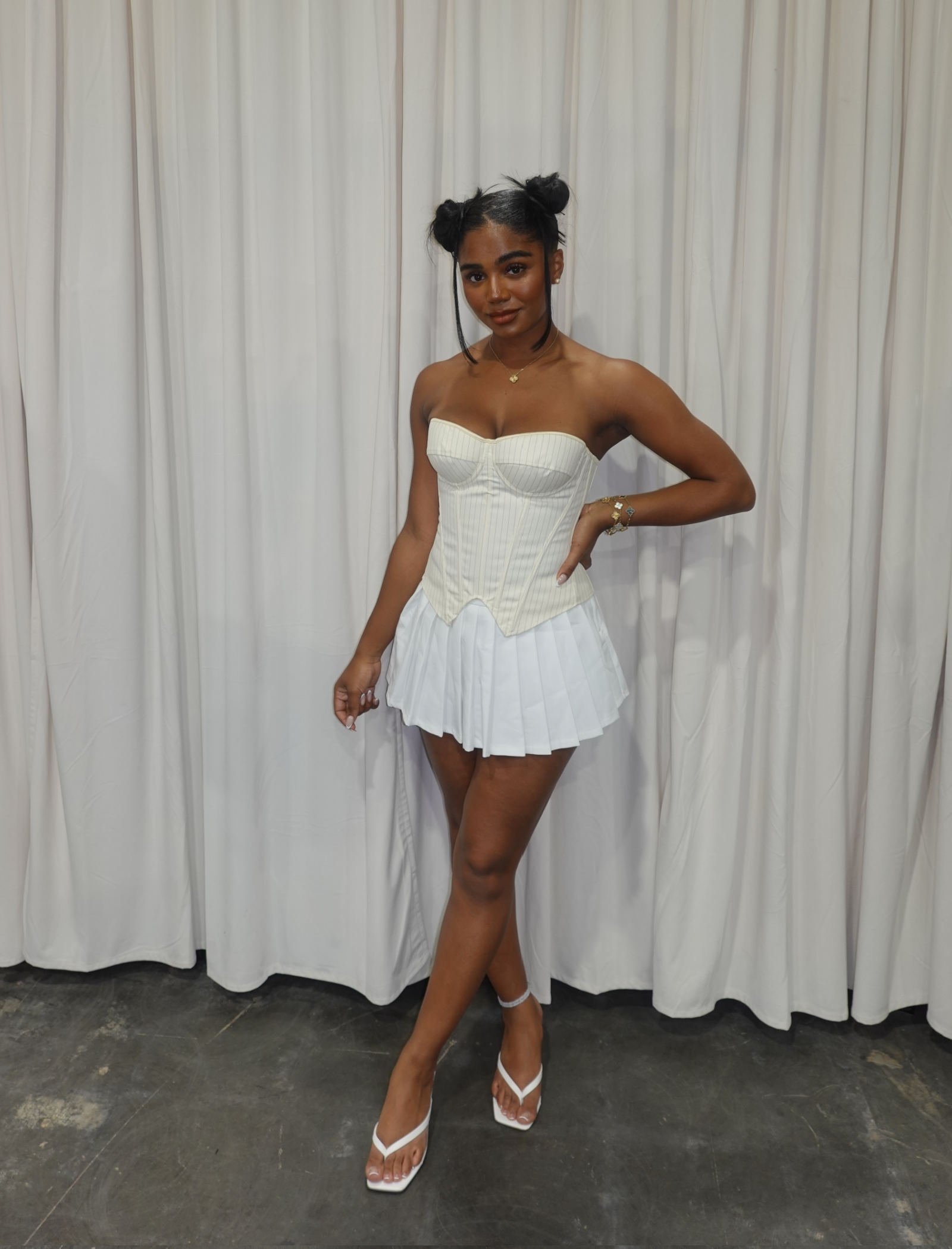 Camryn Pleated Mini Skirt (White)
