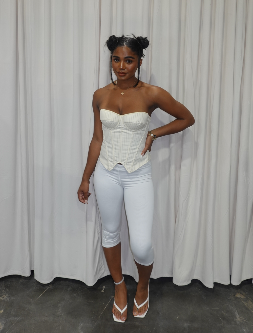 Jackson Pinstripe Corset Top (Ivory White)