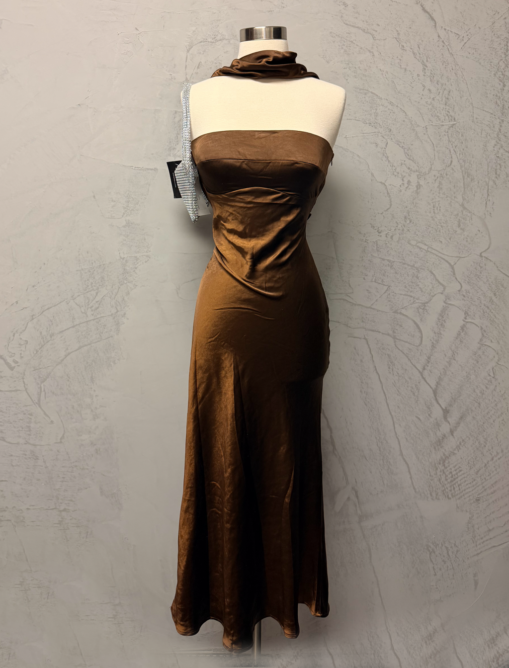 Kassi Satin Tube Maxi Dress (Brown)