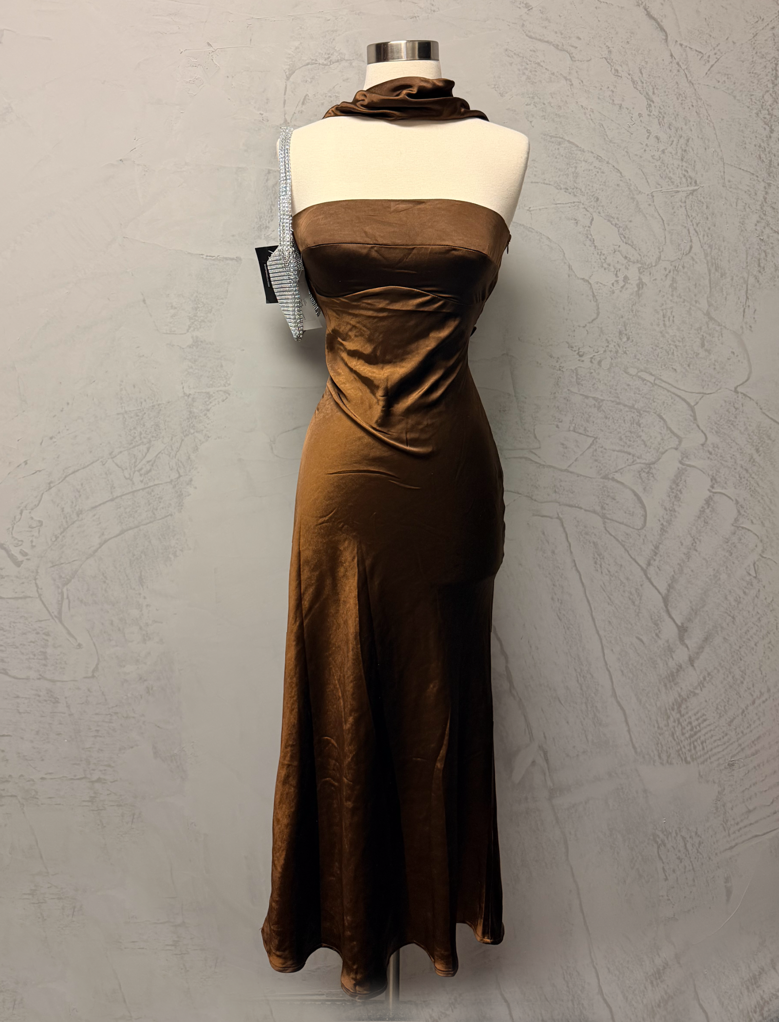 Kassi Satin Tube Maxi Dress (Brown)